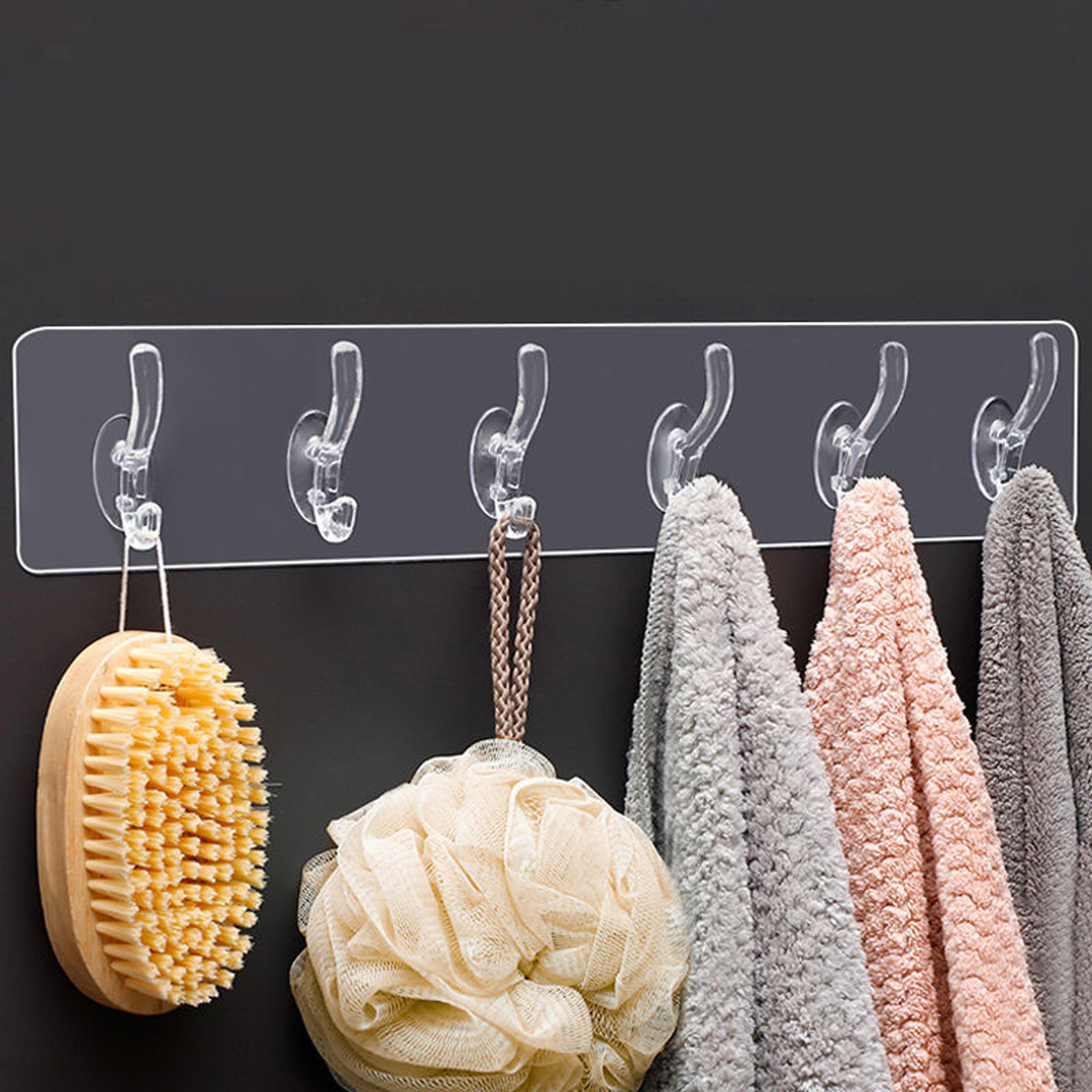 transparent holder rack for bathroom towel, sponge storage, living room hat clothes seamless hook organiser