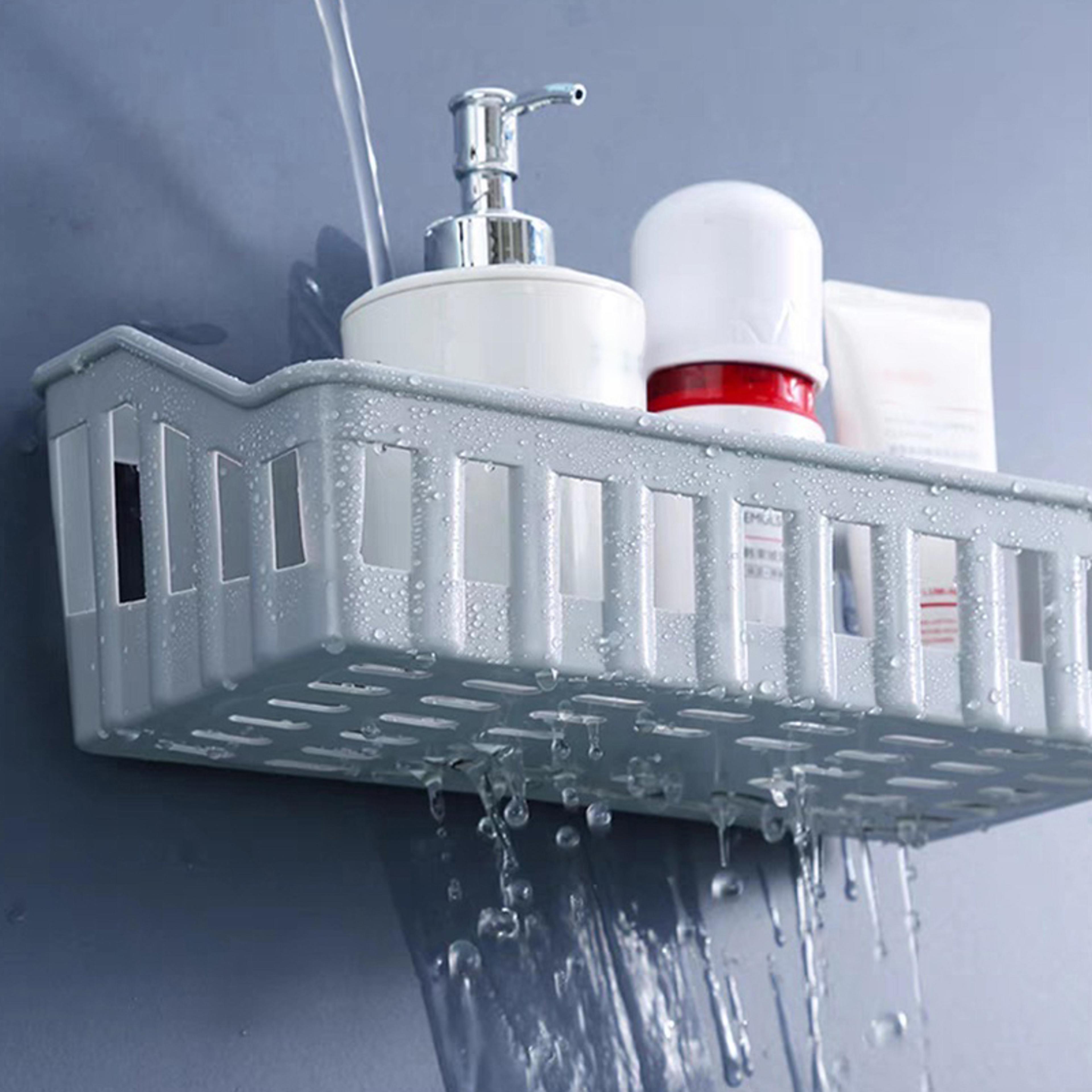 plastic bathroom shelf organizer no drill wall mount shower storage rack for toilet shampoo holder