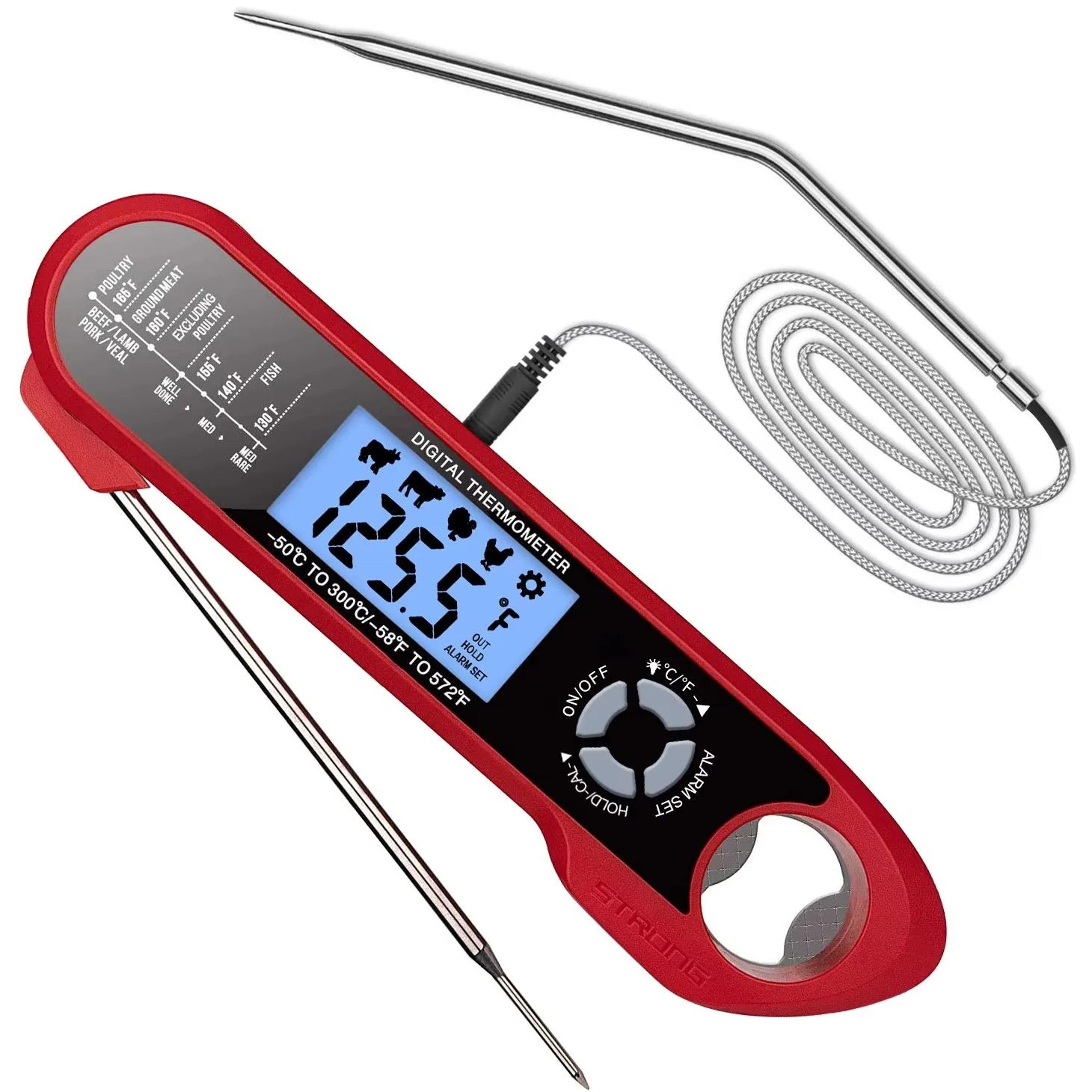 digital food kitchen thermometer, dual-probe waterproof meat cooking grilling, rotating lcd screen with alarm function