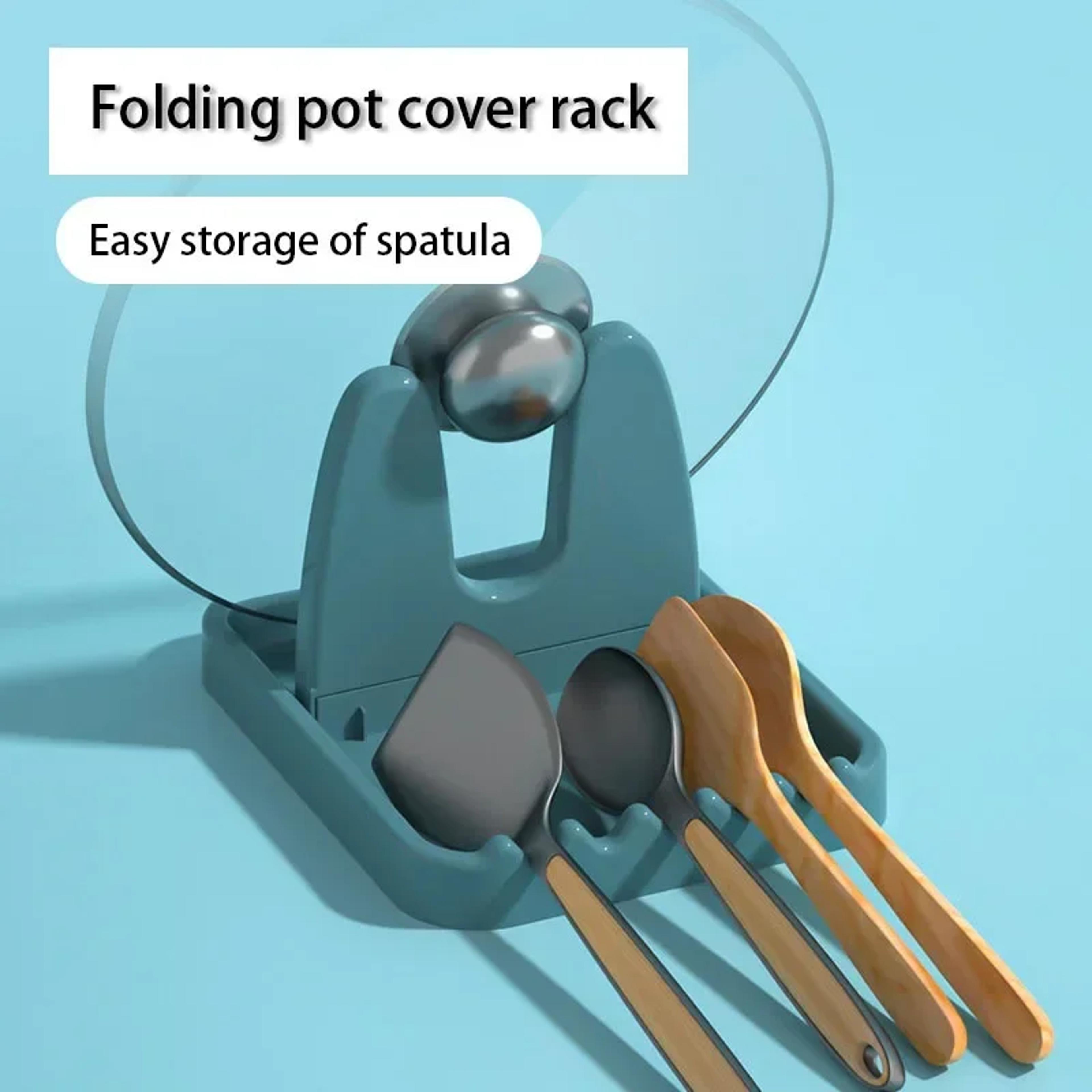 foldable pot lid rack stand, kitchen organizer, plastic spoon holder for fork, spatula rack, pan cover shelf, tableware