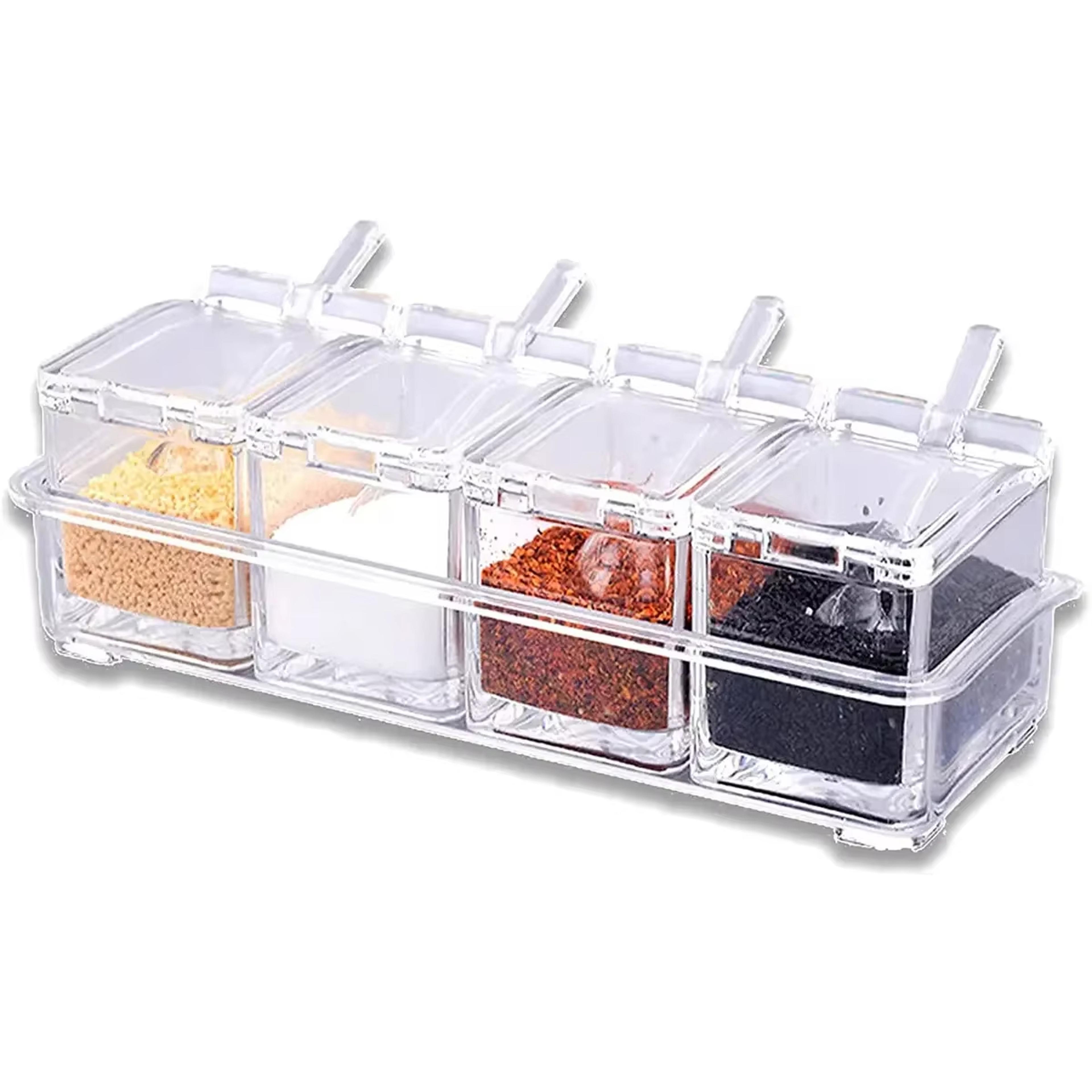spice jar set condiment cruet bottle, kitchen accessories gourmet acrylic seasoning box with serving spoons
