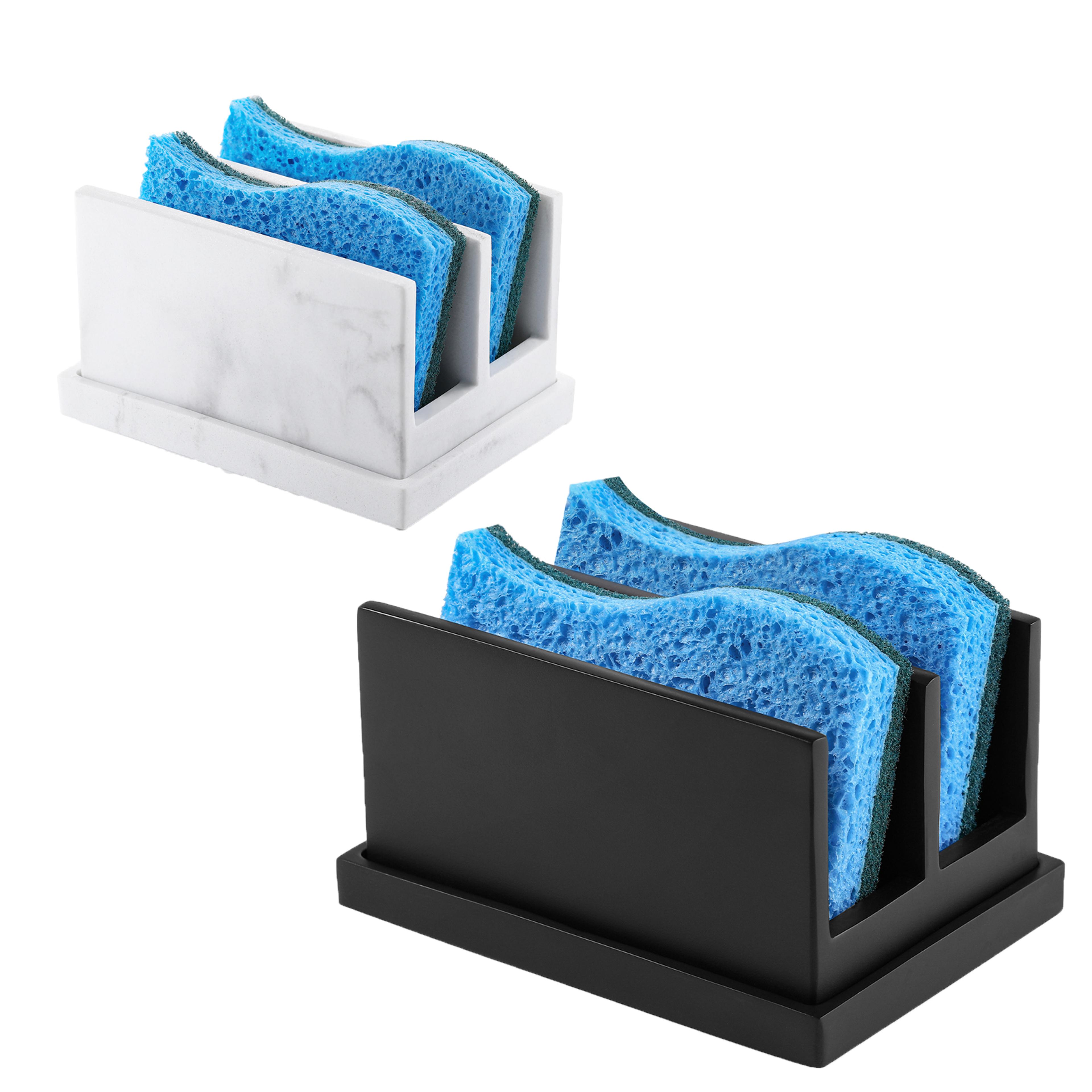luxspire kitchen sponge holder for sink, resin dish sponge holder with compartments