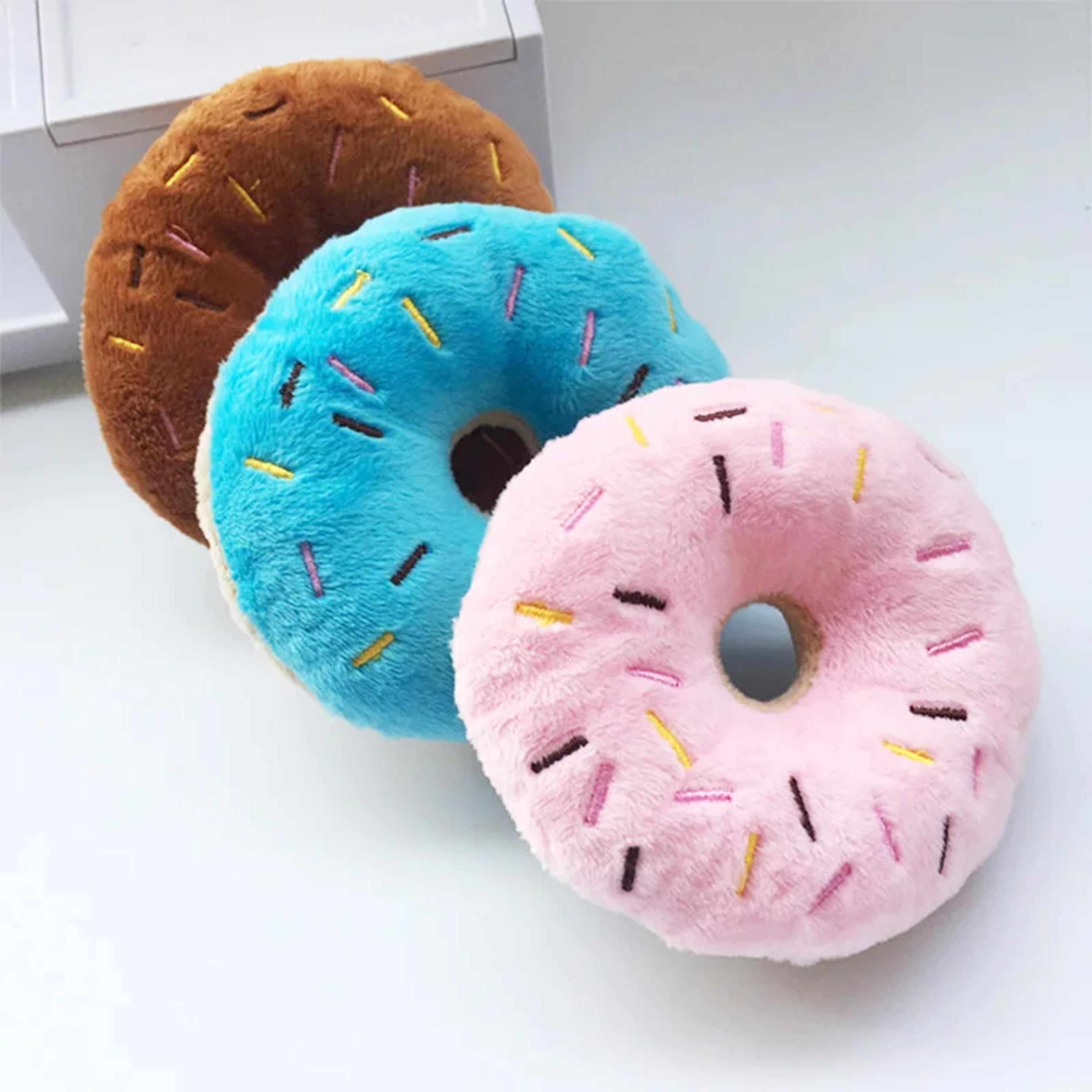 soft dog donuts plush chew toy interactive pet toy for small medium dogs, squeaker sound fun