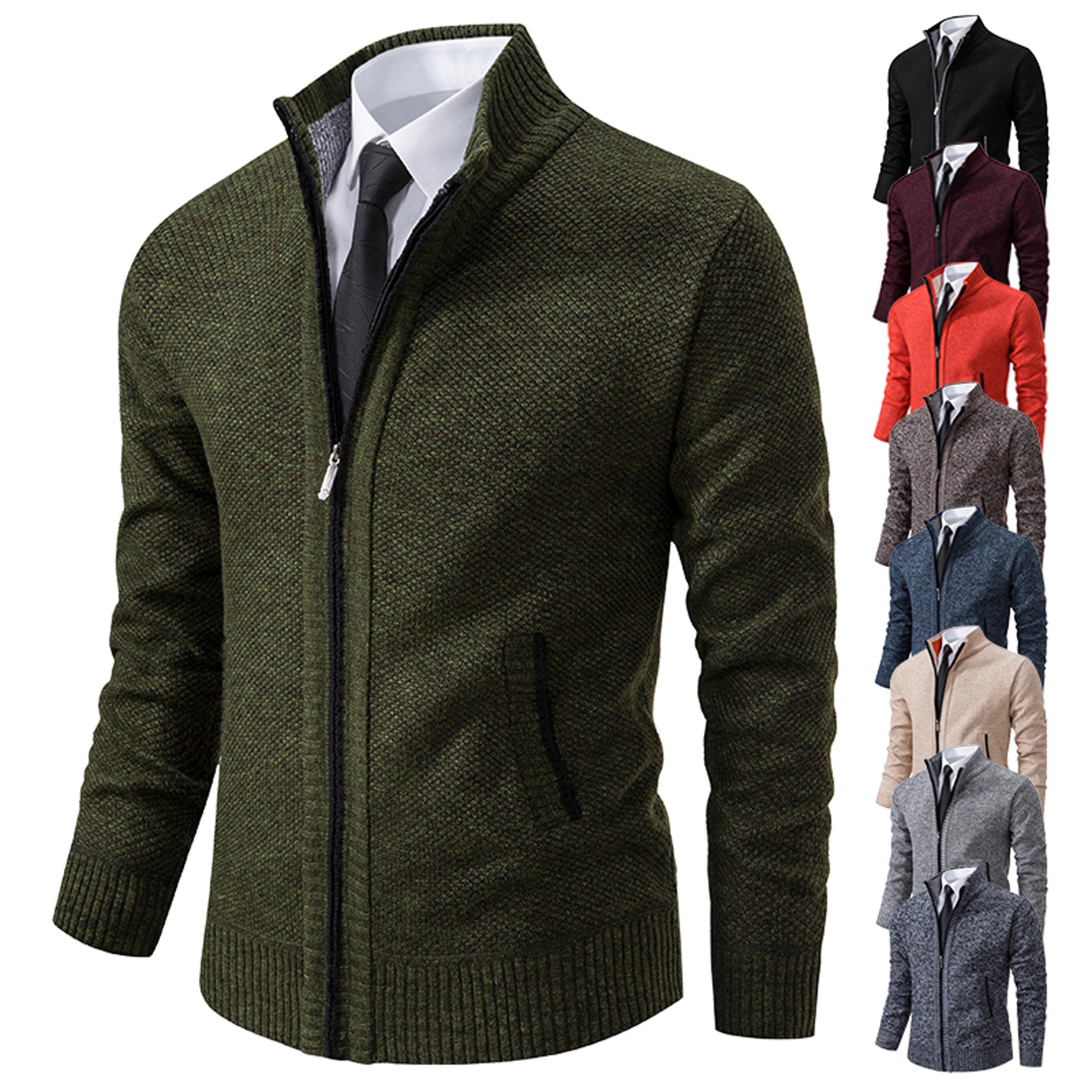 warm winter fleece men's casual sports jacket stand collar zipper cardigan for autumn winter