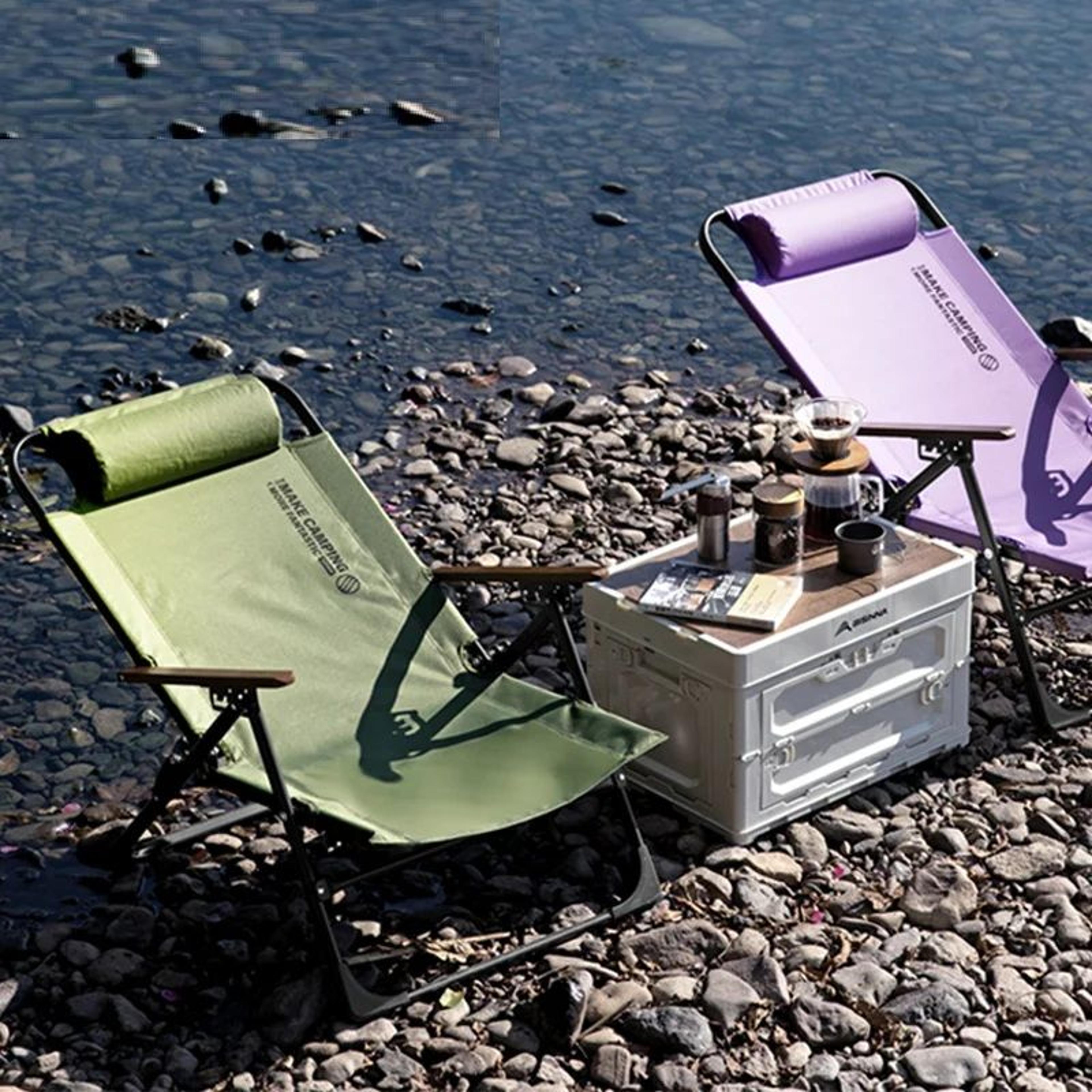 portable camping chair with adjustable armrests detachable pillow perfect for beach, travel, and hiking