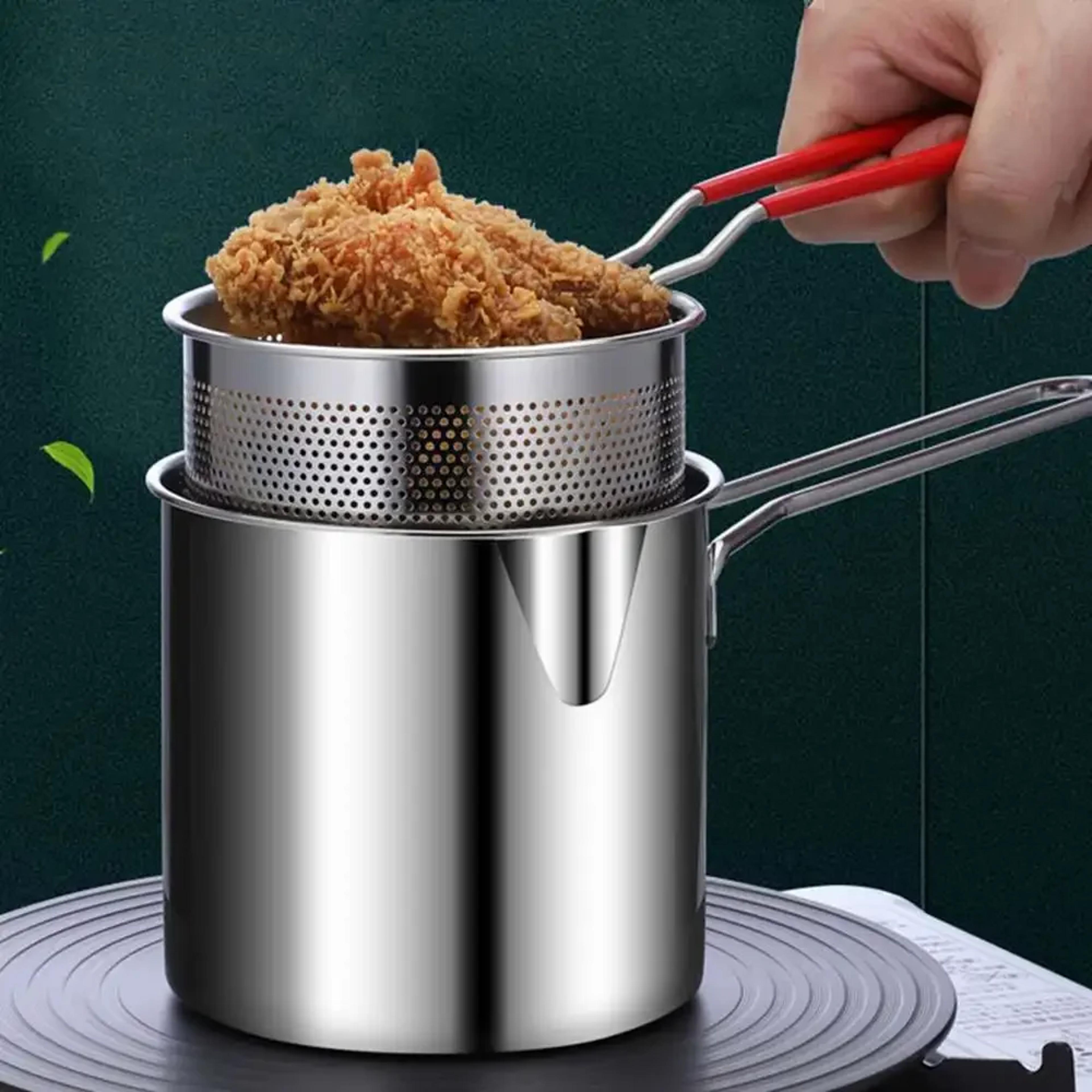 stainless steel deep fryer with frying basket multifunctional kitchen frying pot for chicken, vegetables, and more