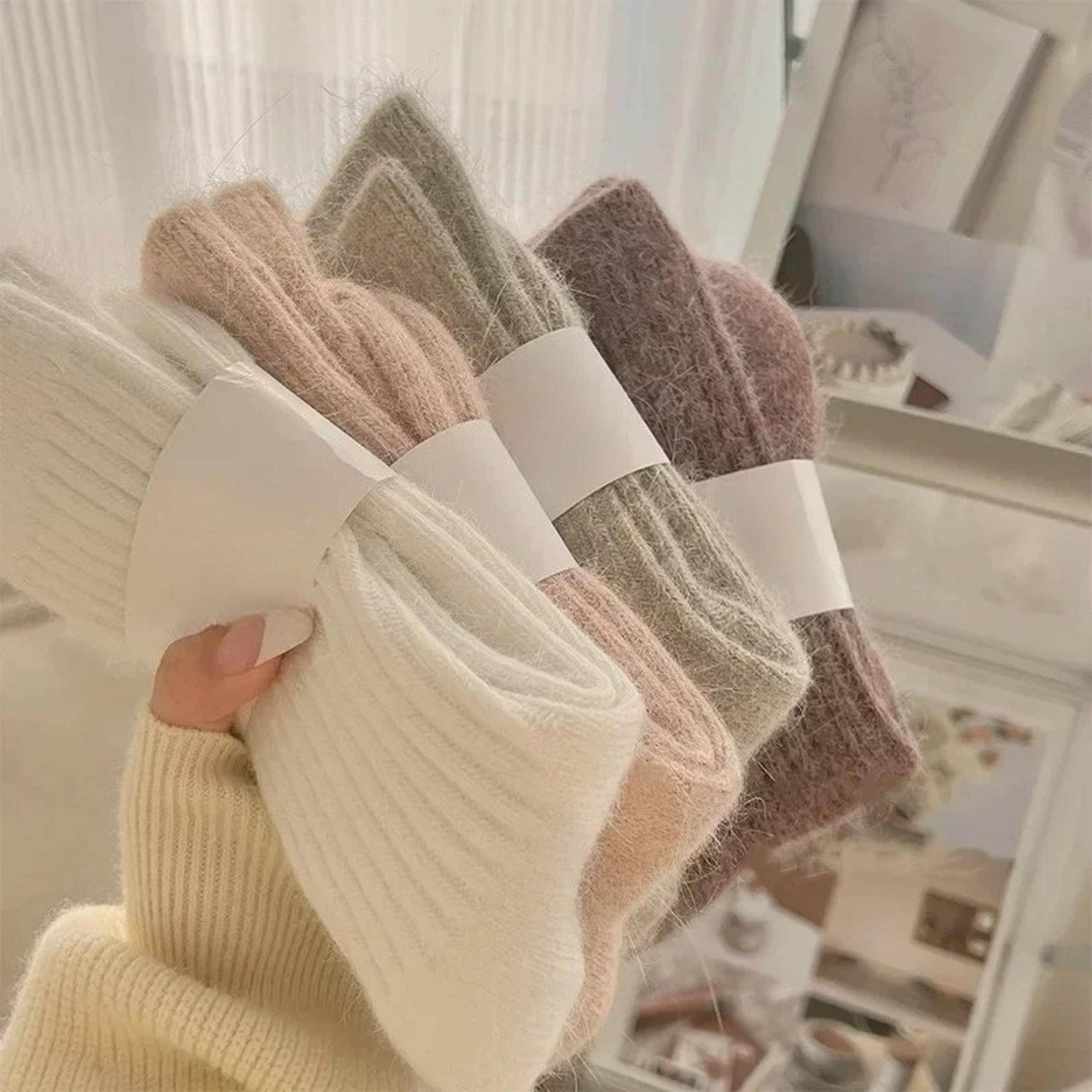 winter thick warm womens cashmere wool socks style solid color thermal fashion socks for ladies