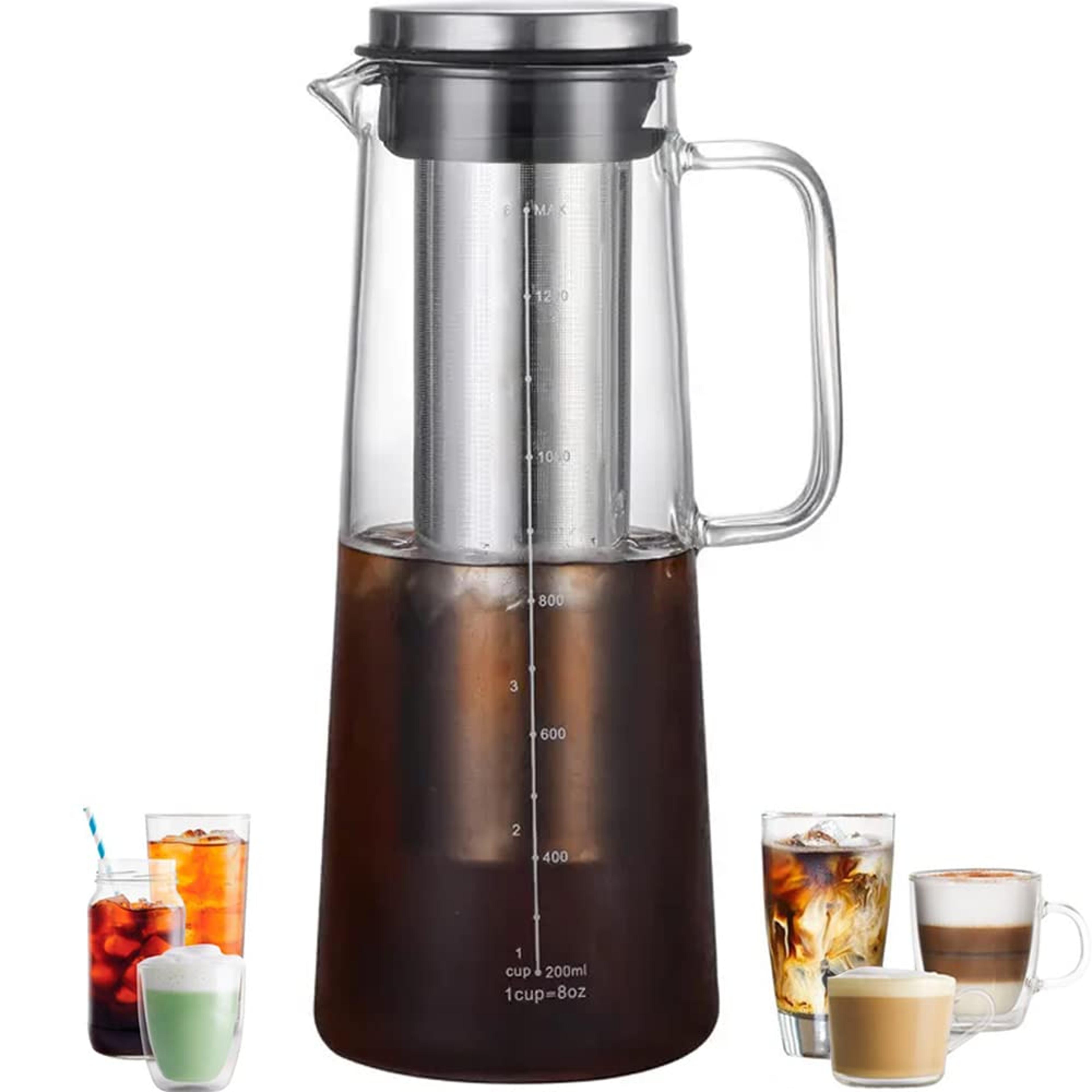 airtight cold brew coffee maker tea infuser glass carafe with stainless steel filter
