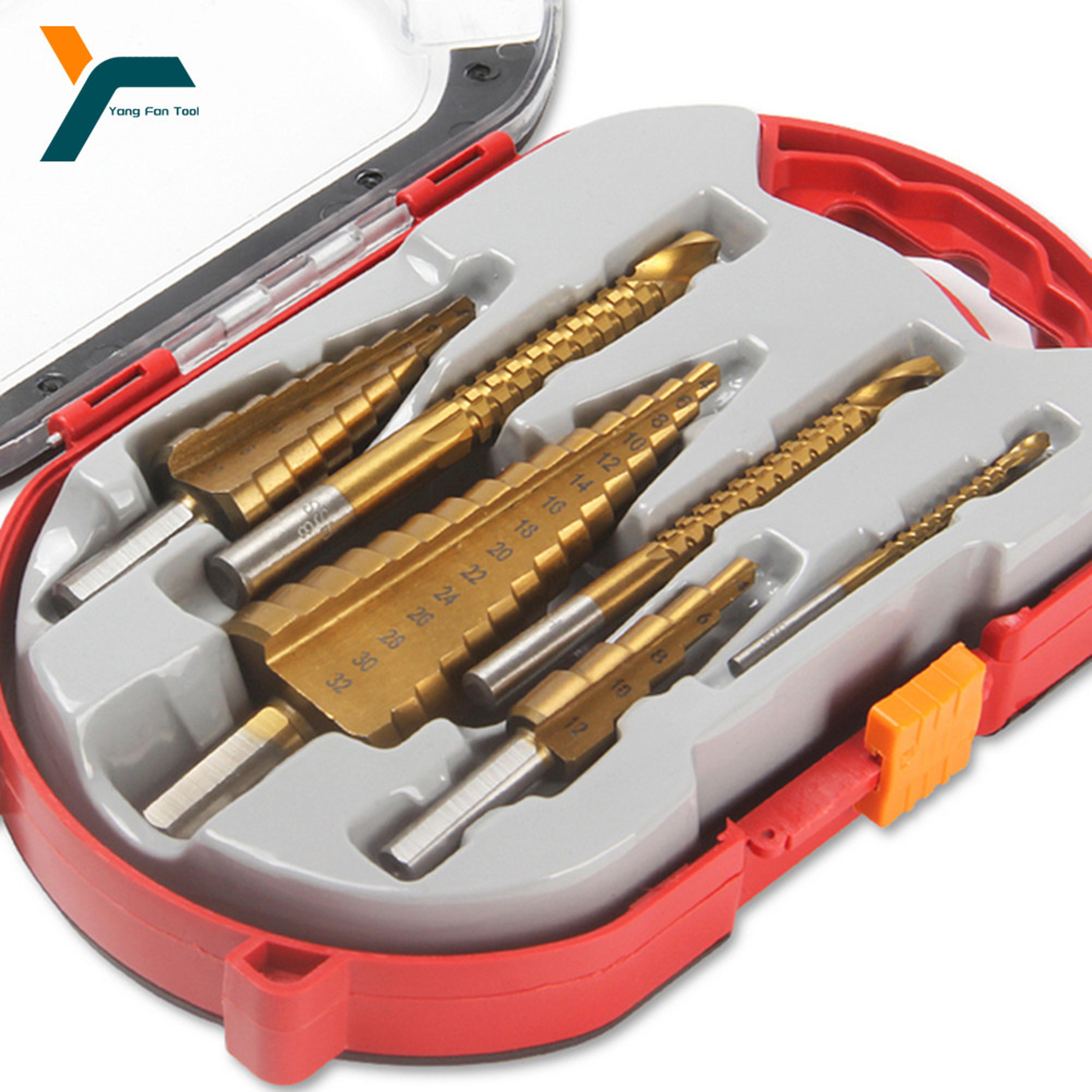 titanium step drill bit set for woodworking metal hole cutting