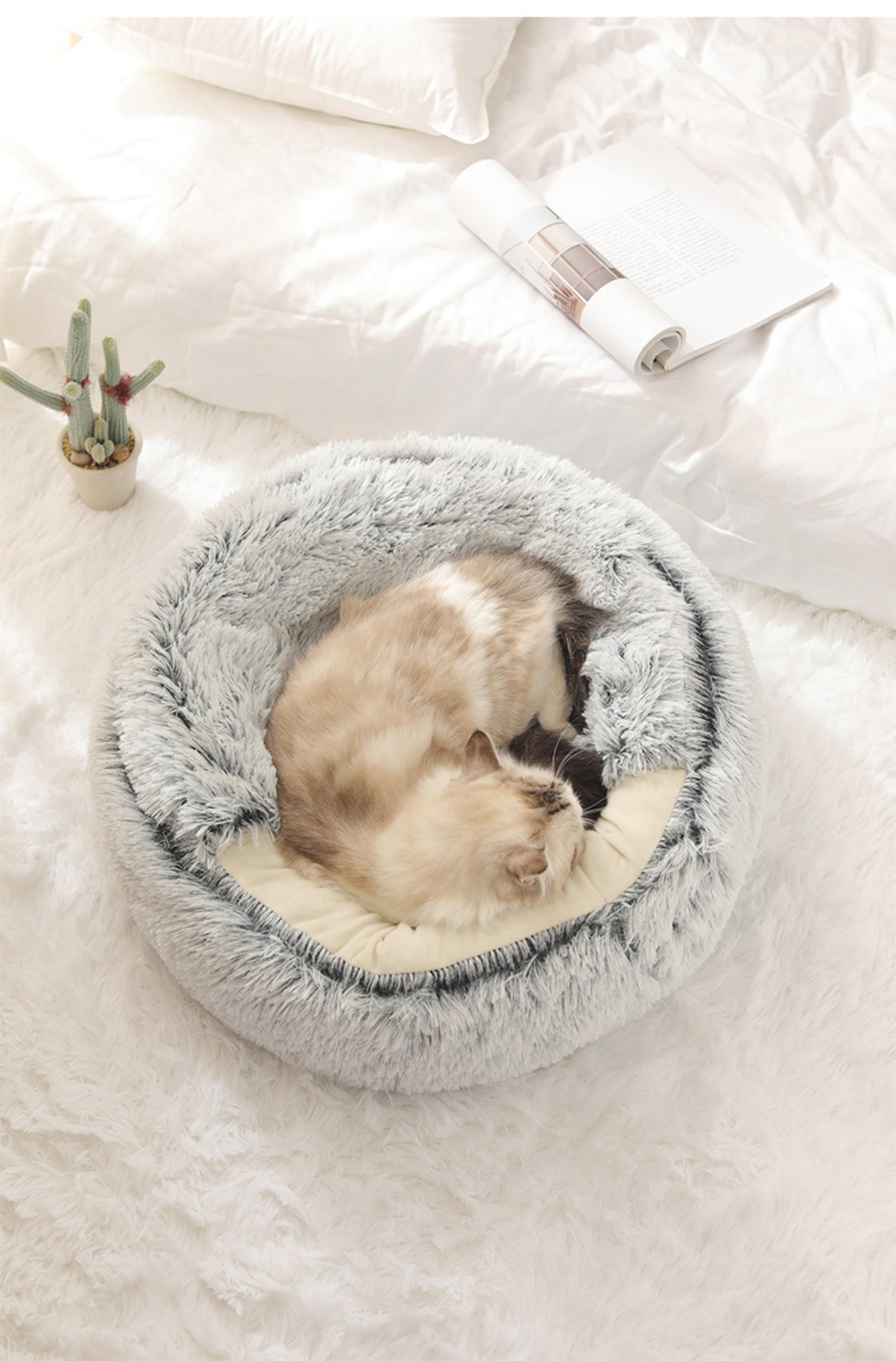 cozy winter plush cat bed soft semi-enclosed pet nest for ultimate comfort and warmth