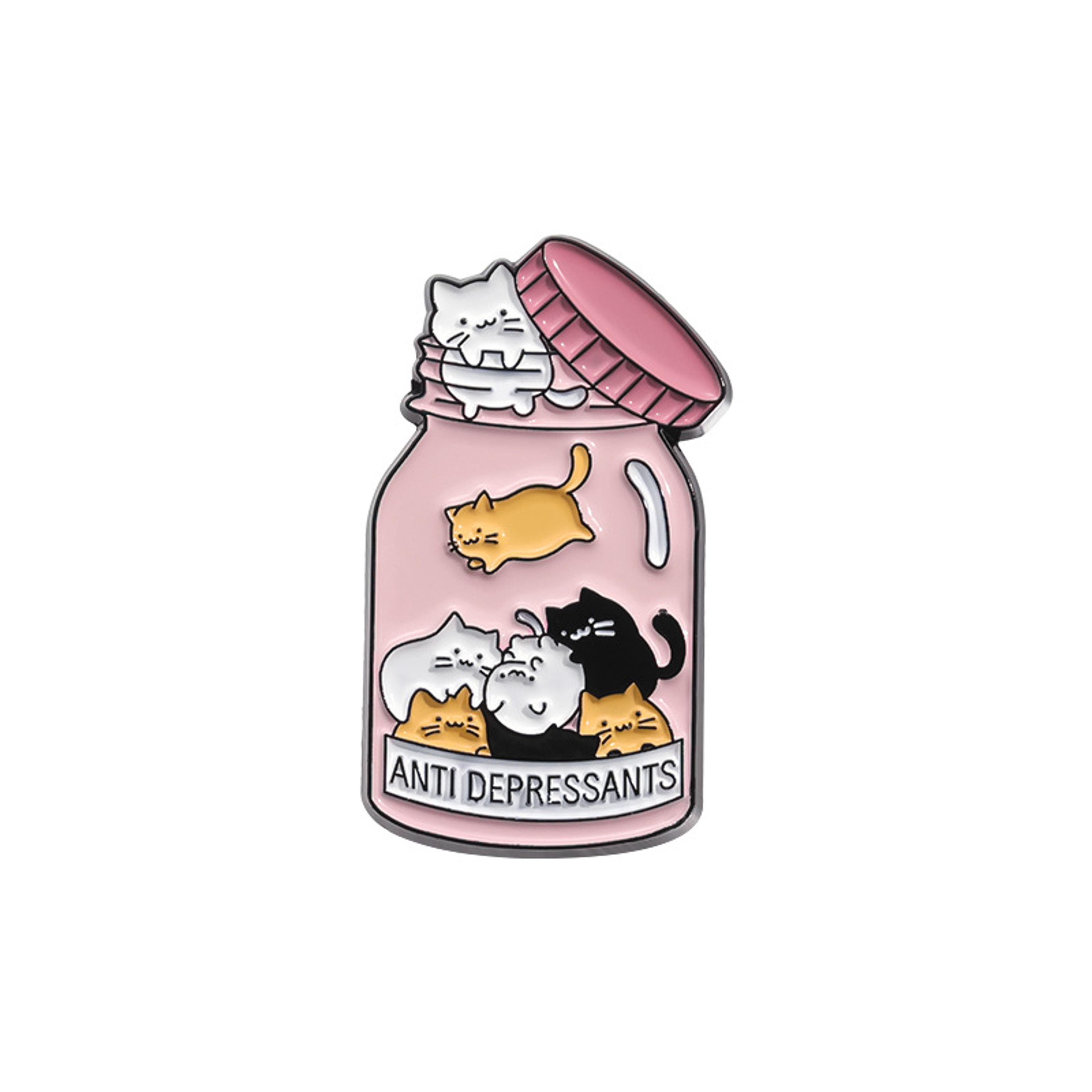 cat lady enamel pin brooch anti-depressant cats badge, meow catitude animal gift jewelry