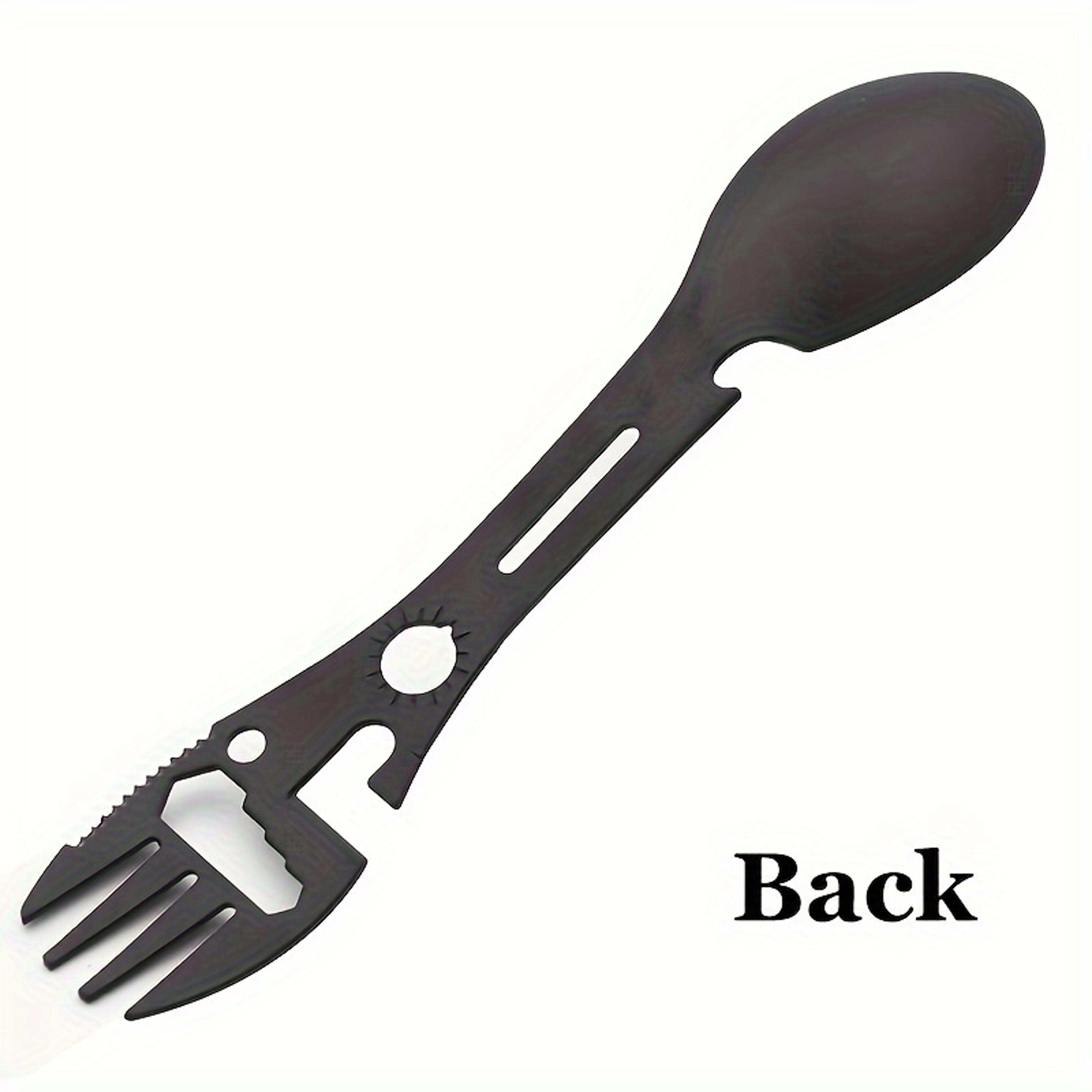 multifunctional survival whistle knife with spork, wrench, bottle opener spoon essential outdoor tool for camping