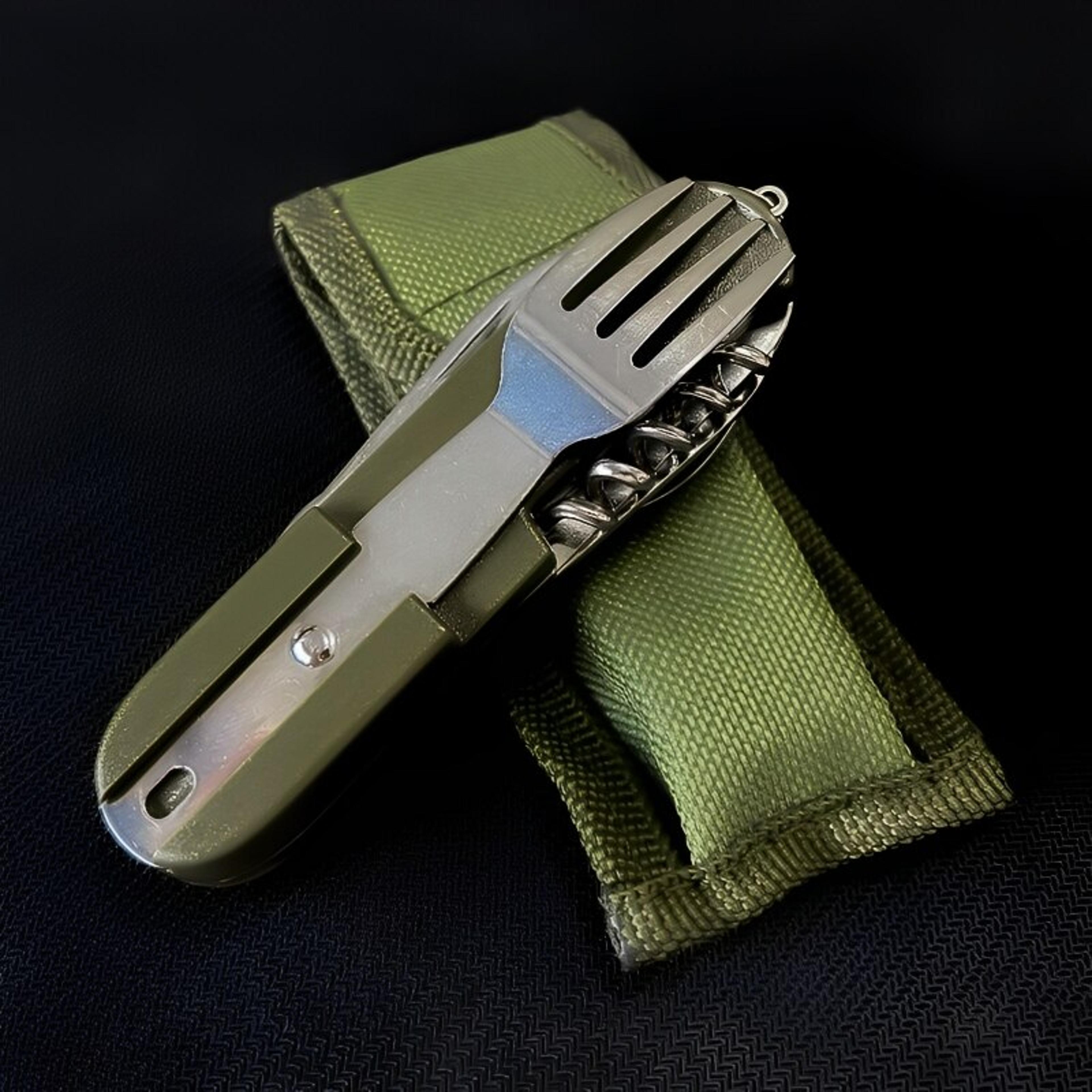 multifunctional stainless steel folding tableware set for camping, hiking, and travel