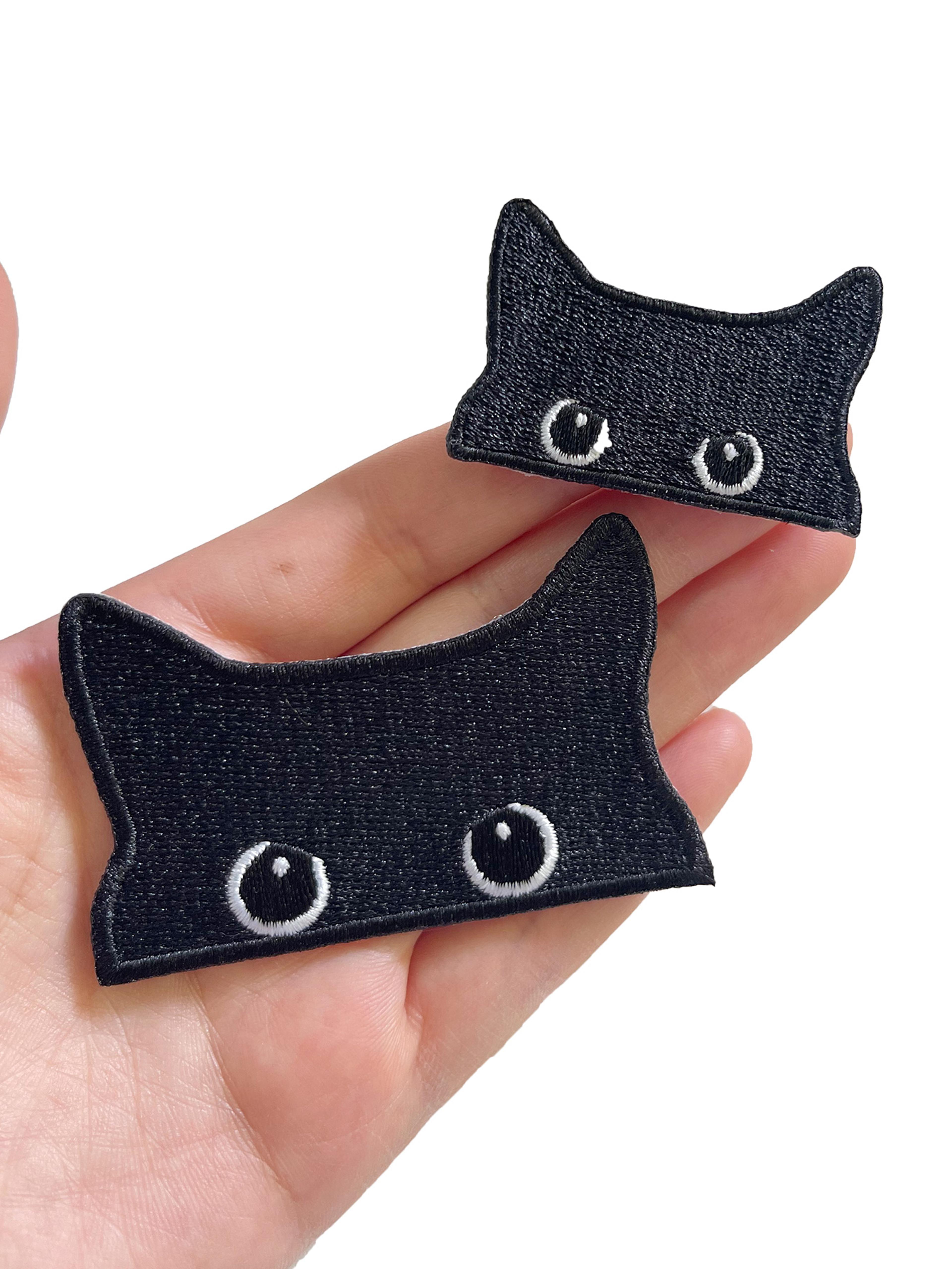 cute black cat embroidered iron on patch for jackets, jeans and bags