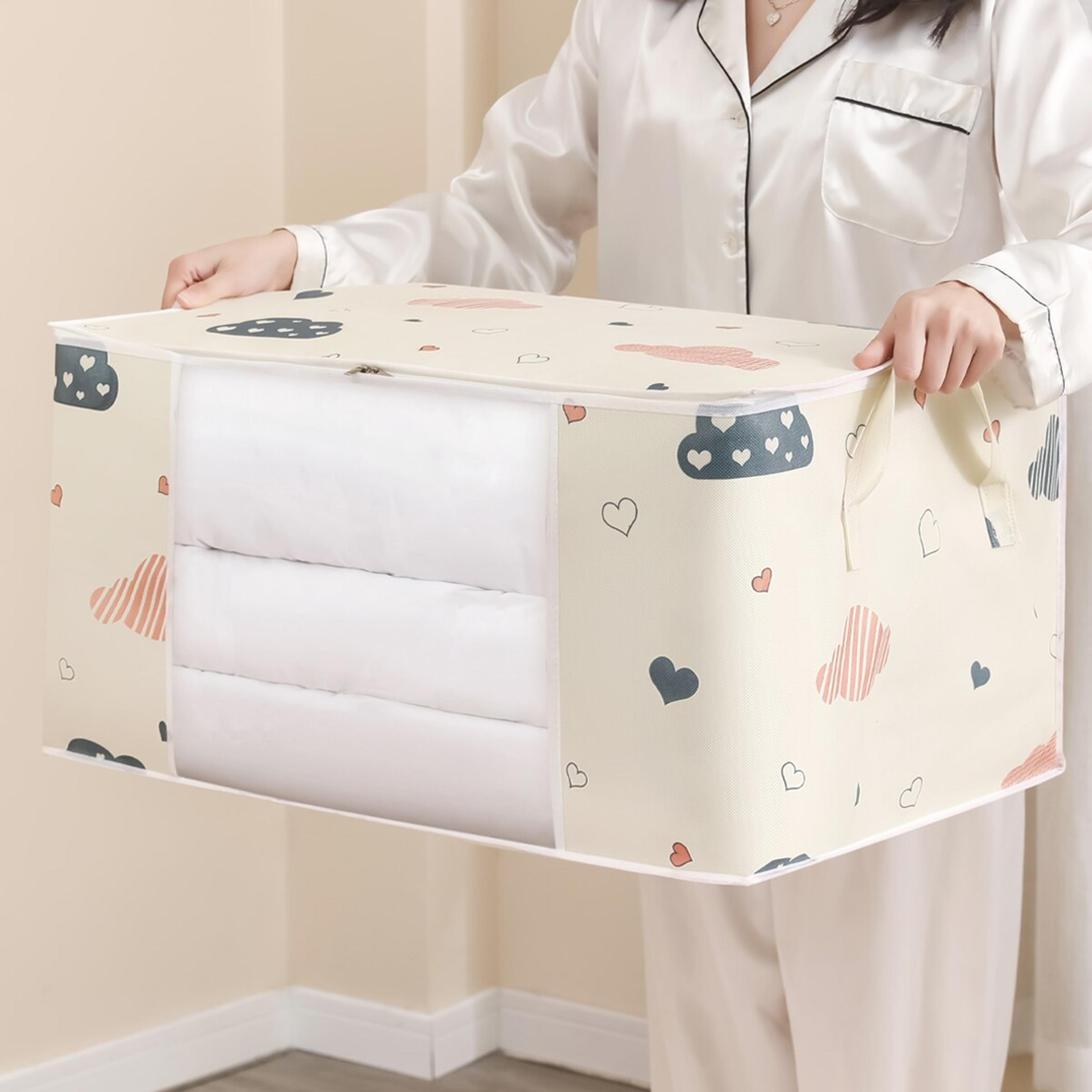 large capacity clothes storage bag reinforced handle organizer for blankets, bedding, foldable with sturdy zipper