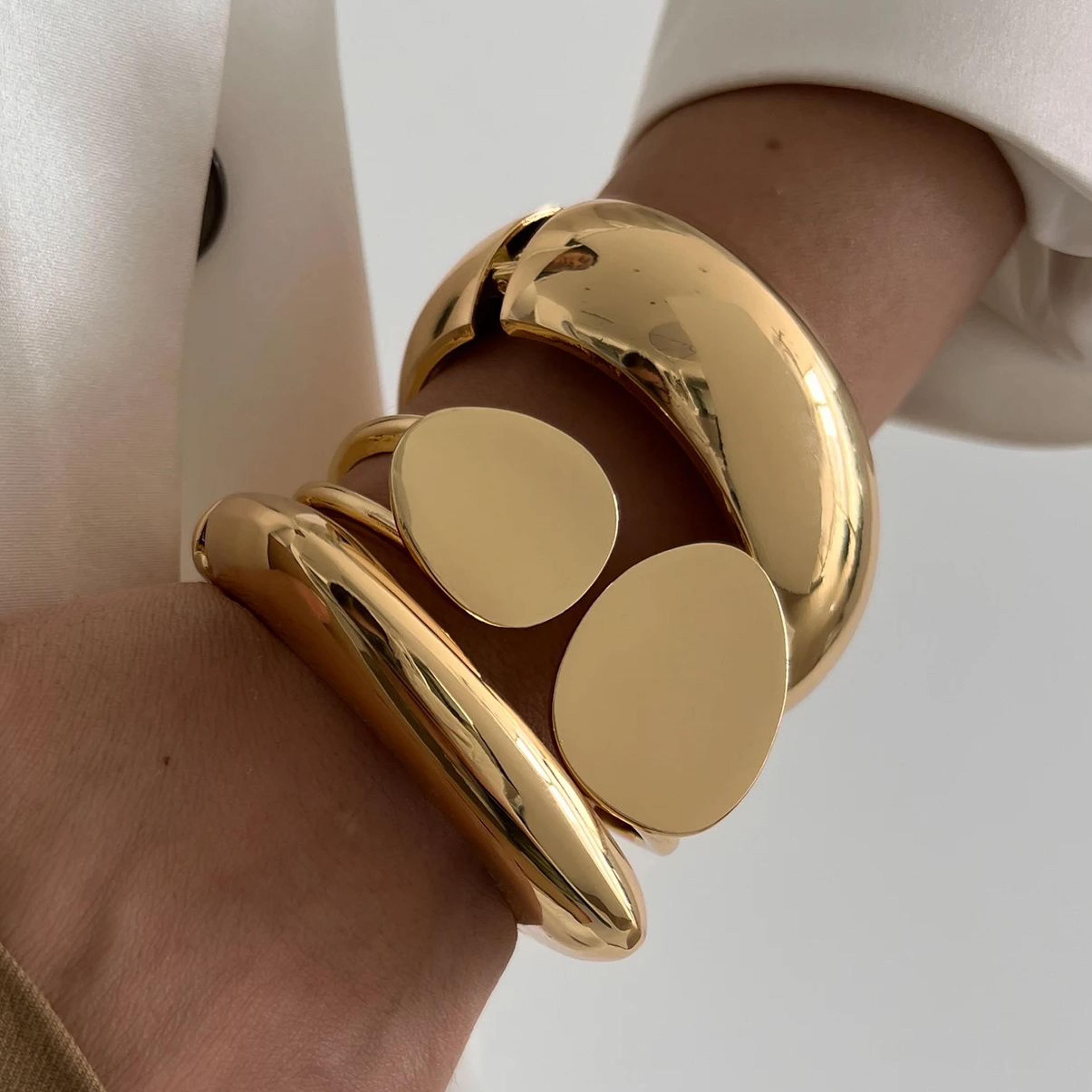 bold gold punk chunky bracelet for women men heavy metal steampunk arm jewelry