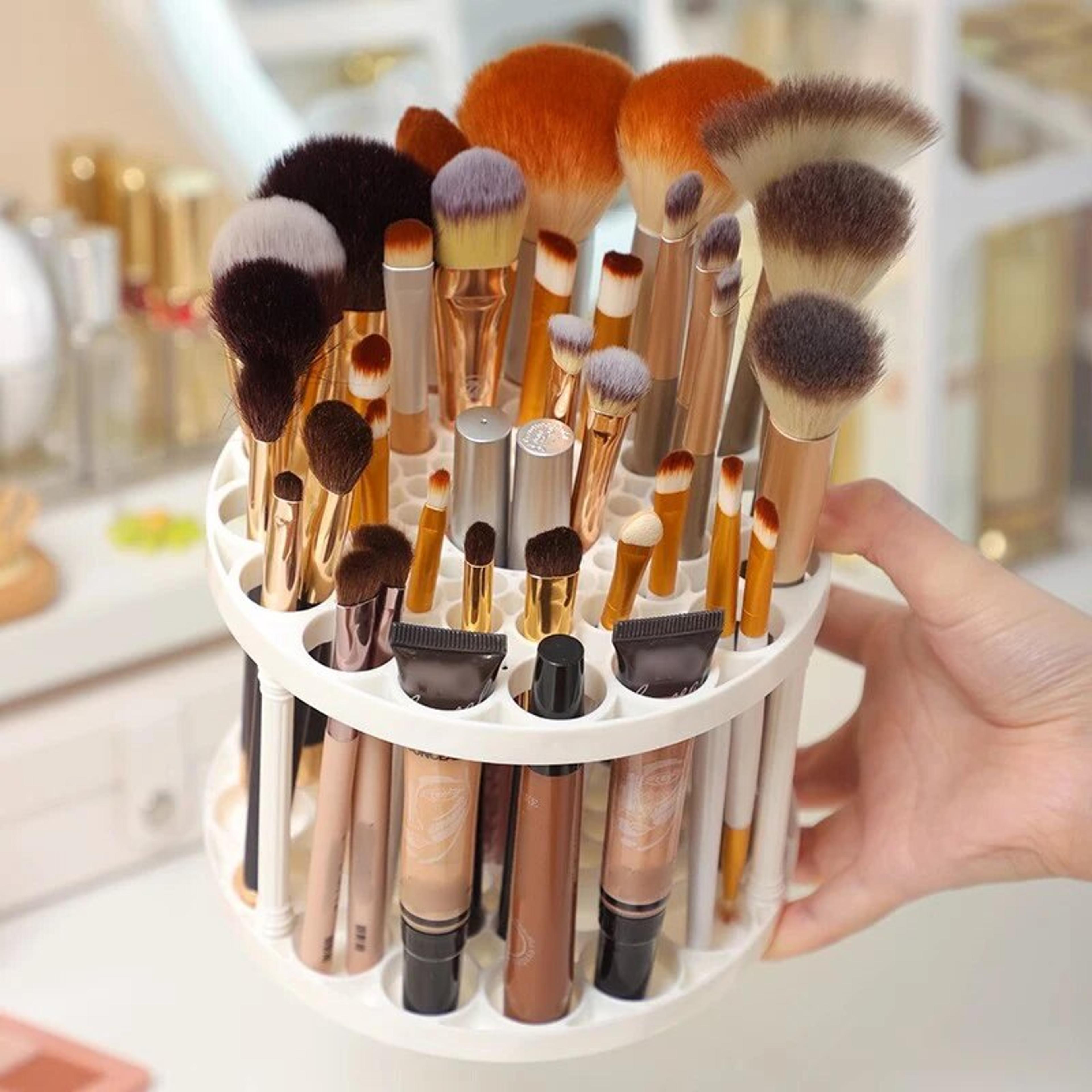 multi-compartment desktop makeup brush storage rack organize your cosmetics lipsticks with style