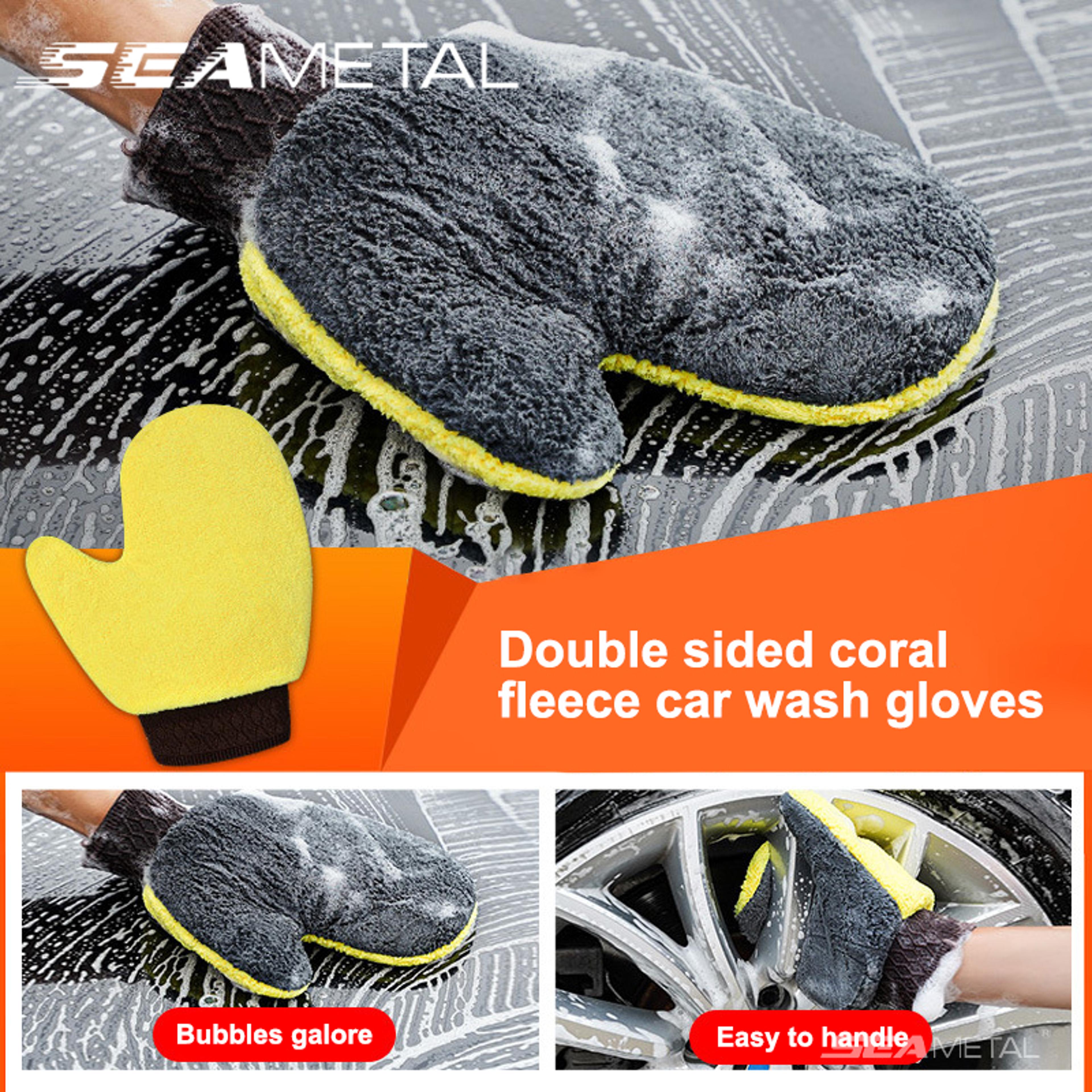 double-faced coral fleece car wash glove auto cleaning mitt for window, door glass paint care