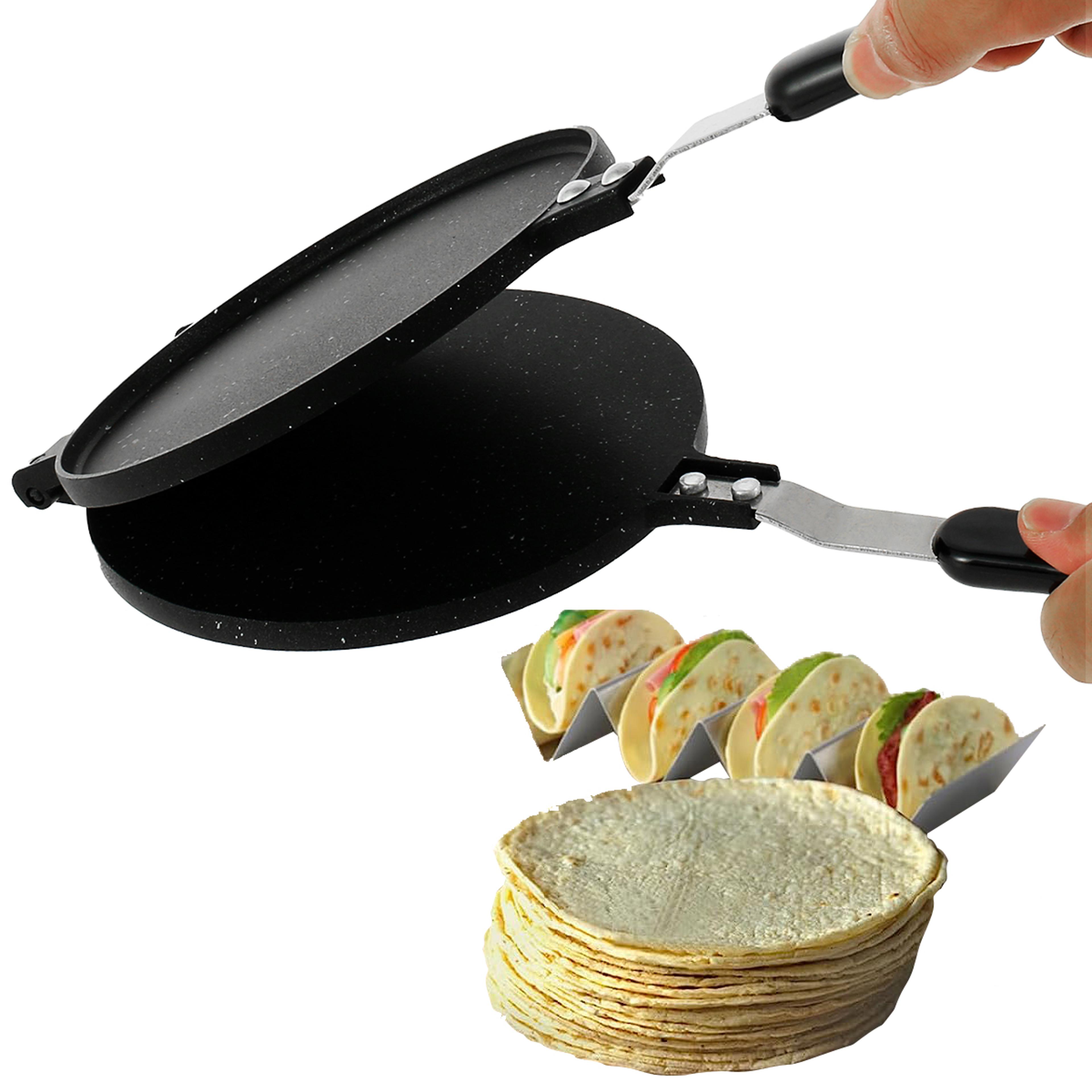 heavy duty aluminum tortilla press pan non stick manual flatbread maker with heat resistant handle