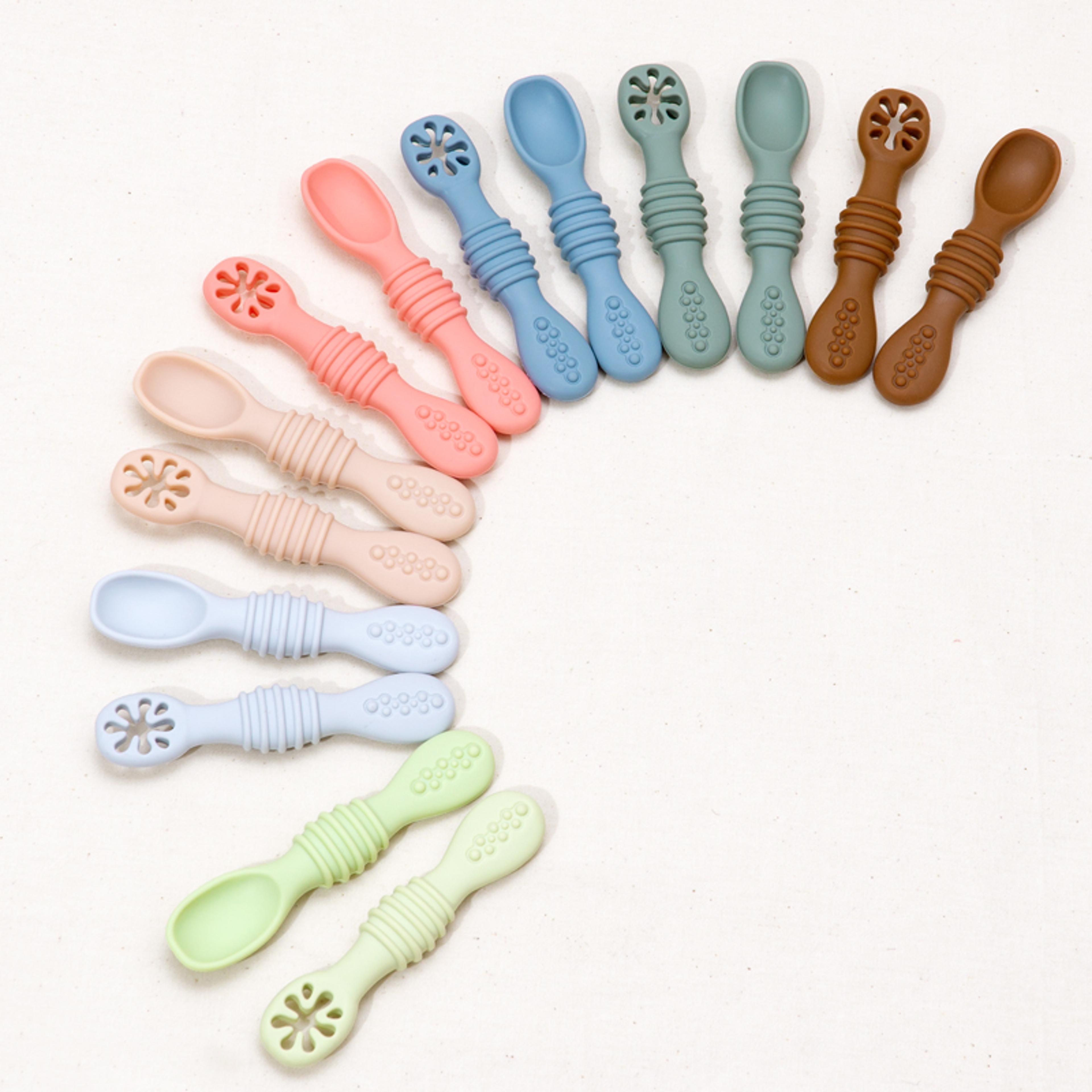 training spoon feeding tableware, baby spoon fork set food, grade silicone sticky spoon children cutlery, soft kitchen