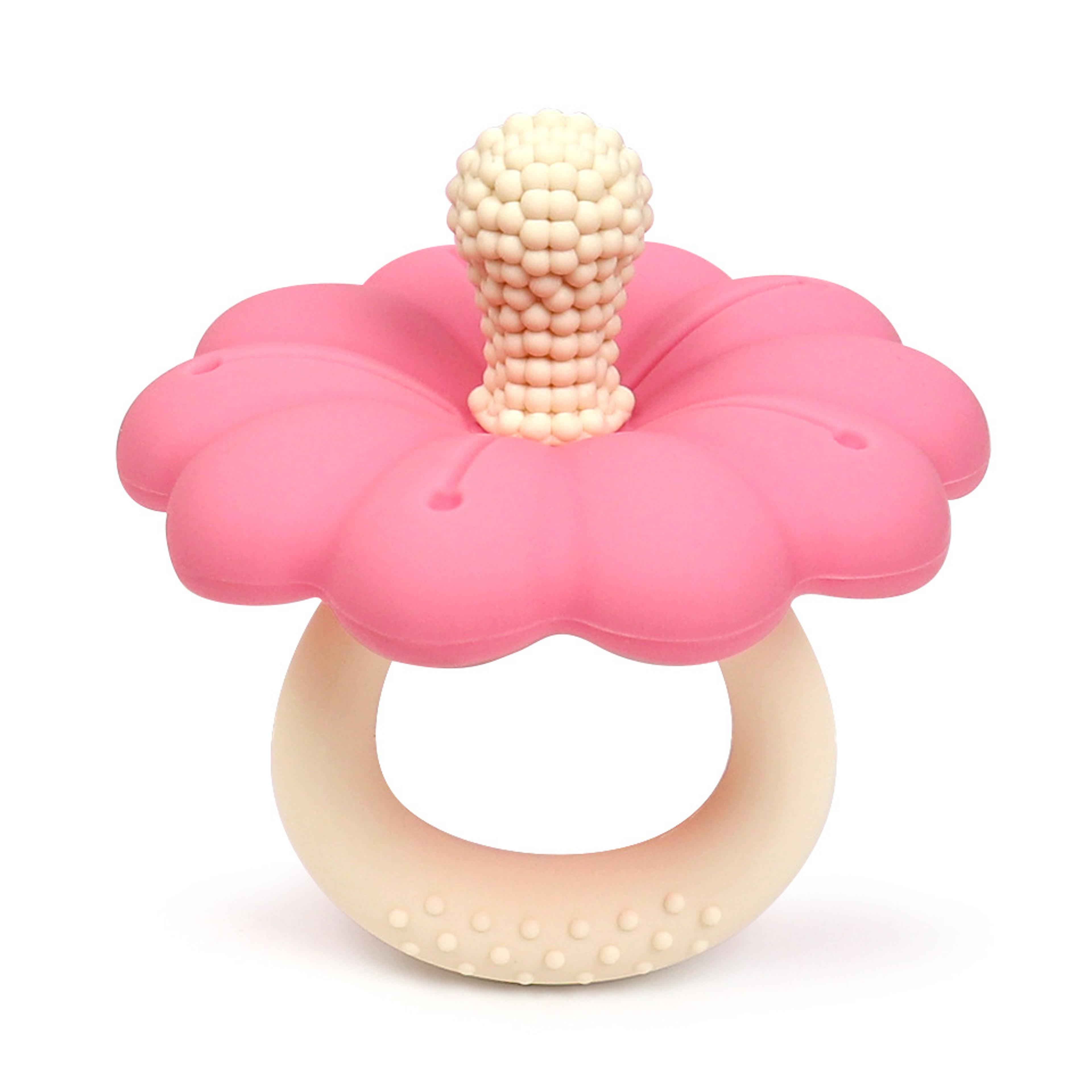 teether silicone pacifier teether, hot sale baby flower shape, free teether toy, big size baby bpa safe soothing teether