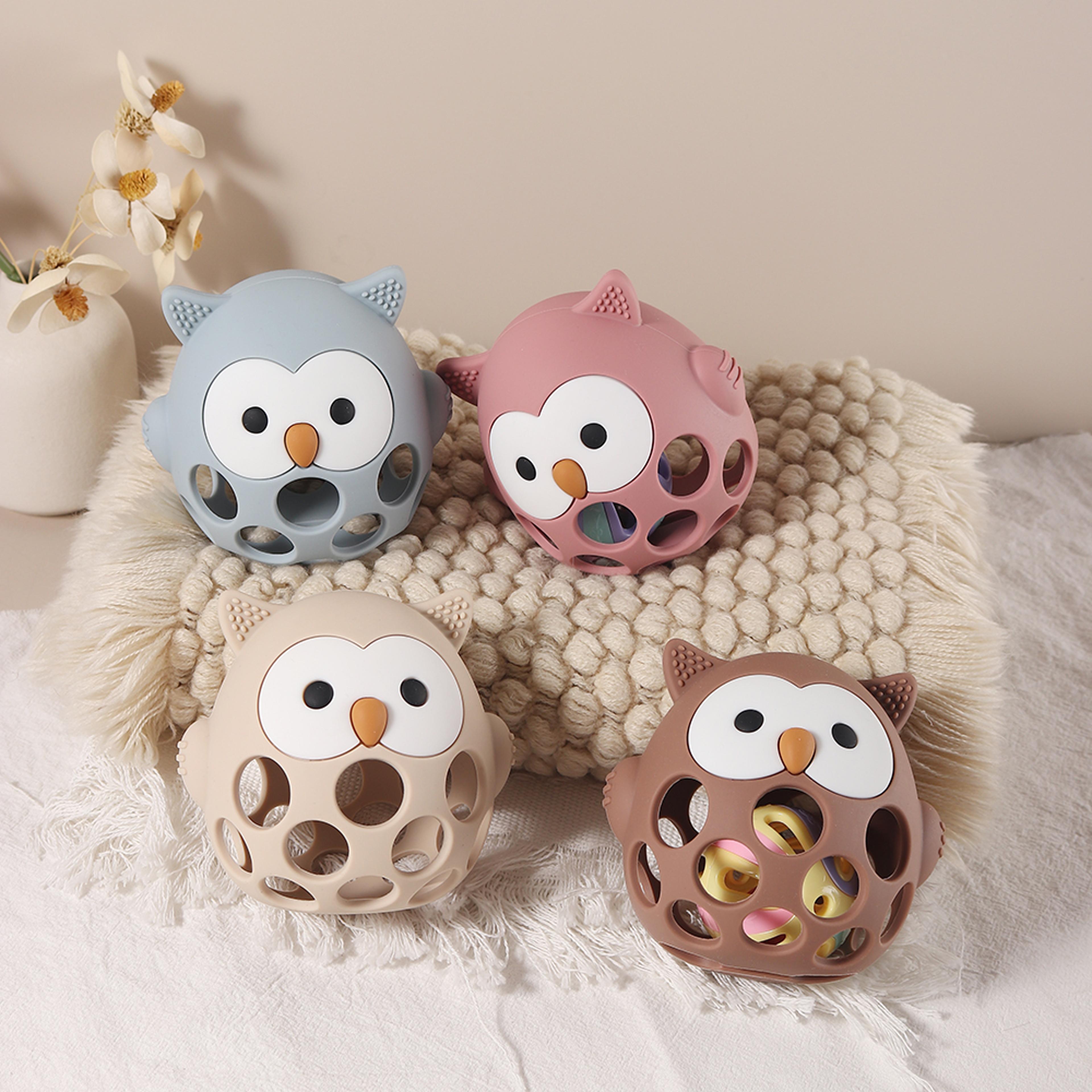 cartoon owl shape teether, baby owl teether gloves, anti eating hand molar baby accessorie, silicone gum toy