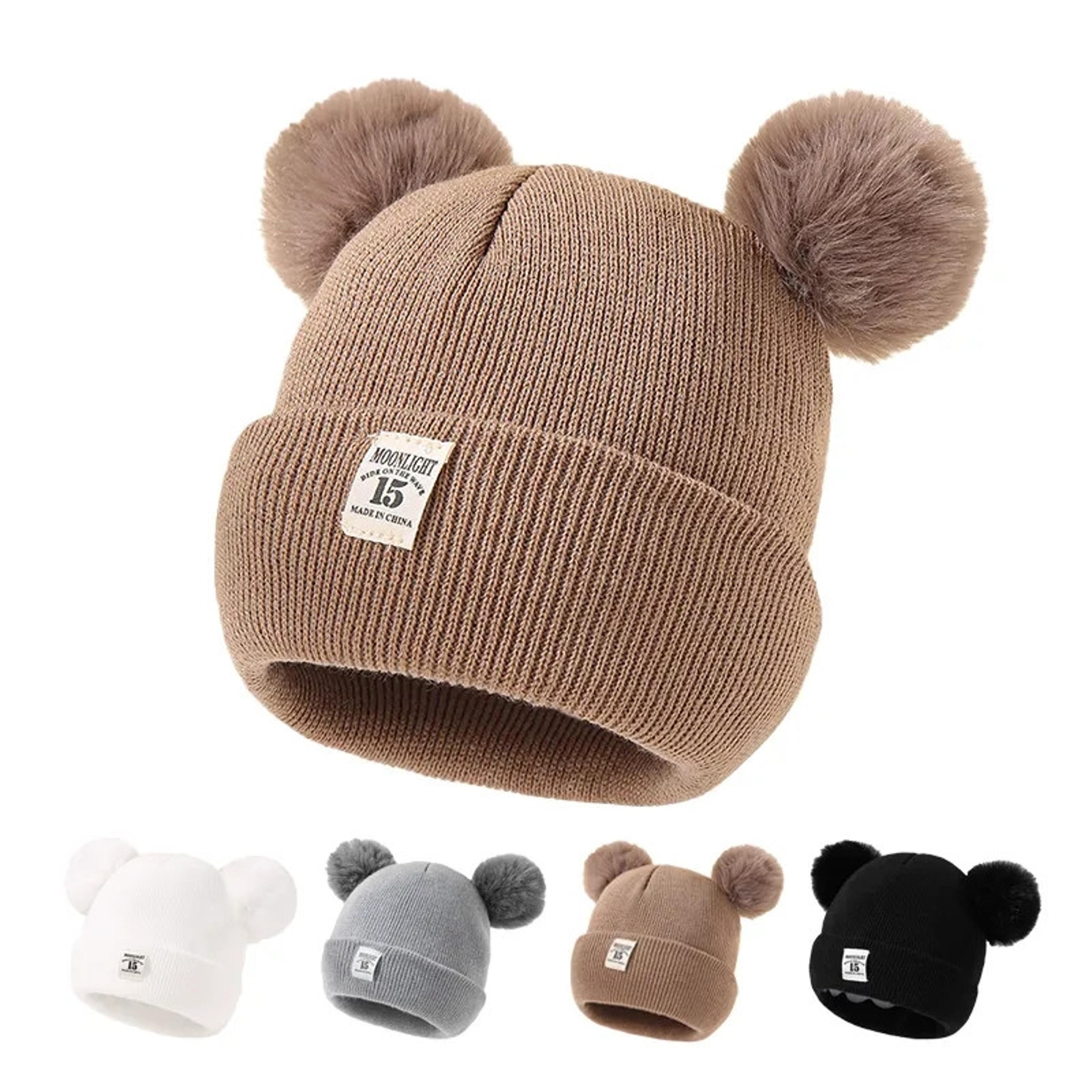 knitted baby hat with pom pom for boys and girls, solid color winter beanie, 0-3 years old, comfortable and warm