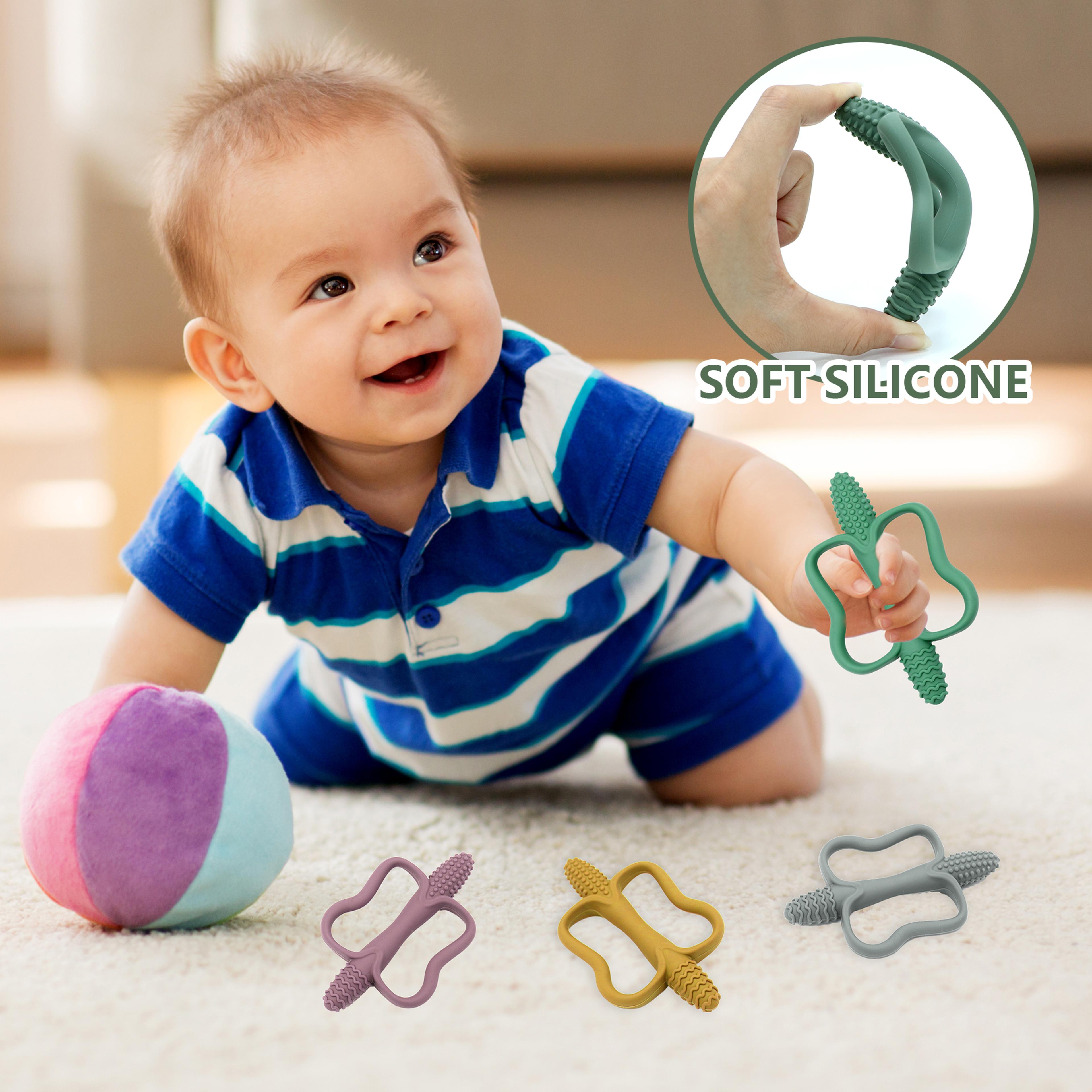 easy-grip baby teething toys with food-grade silicone, perfect for 0-6, 6-12 months, promotes motor skill development