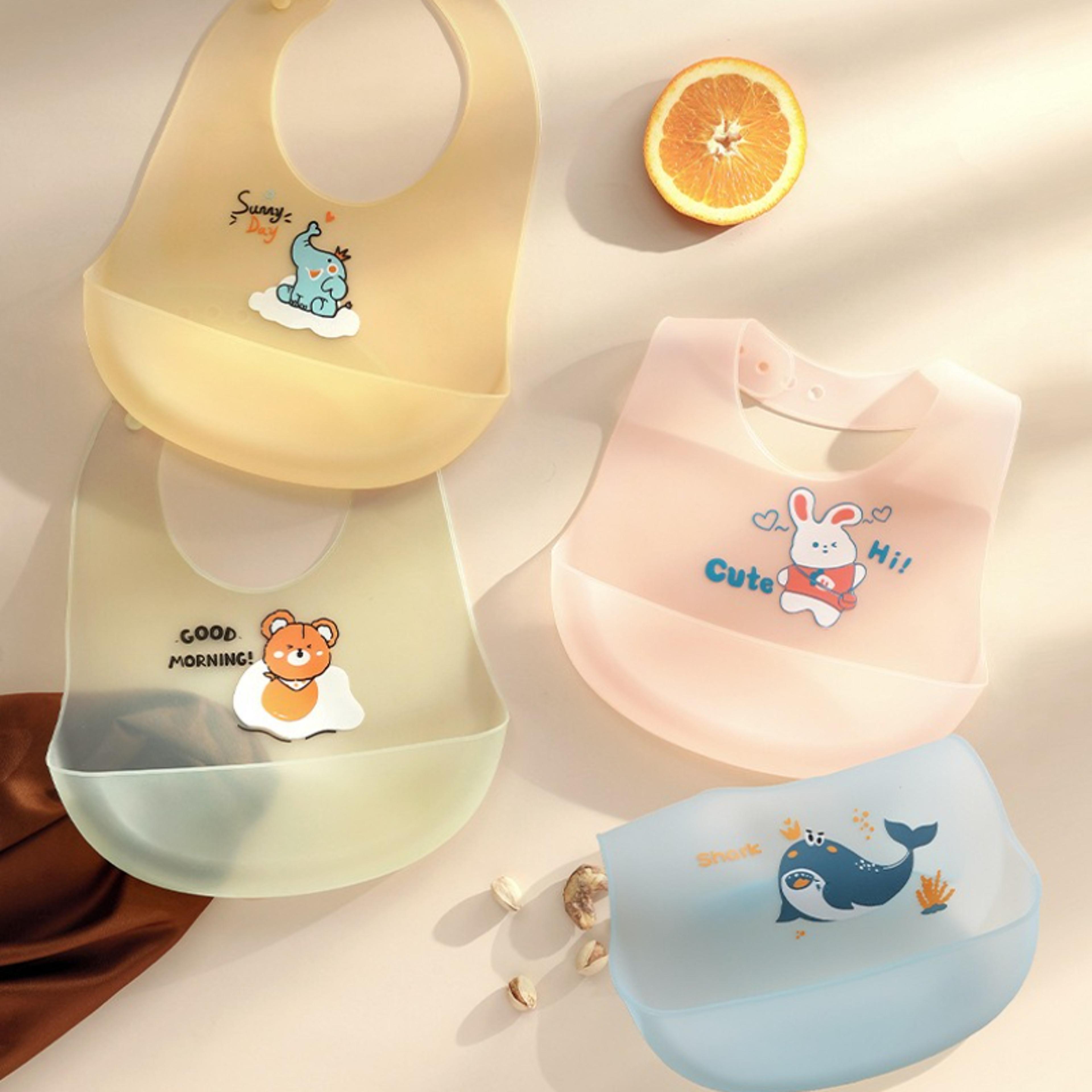 kids bib girl boy adjustable soft silicone, waterproof baby bibs, baby stuff cute cartoon animal printed bib baby