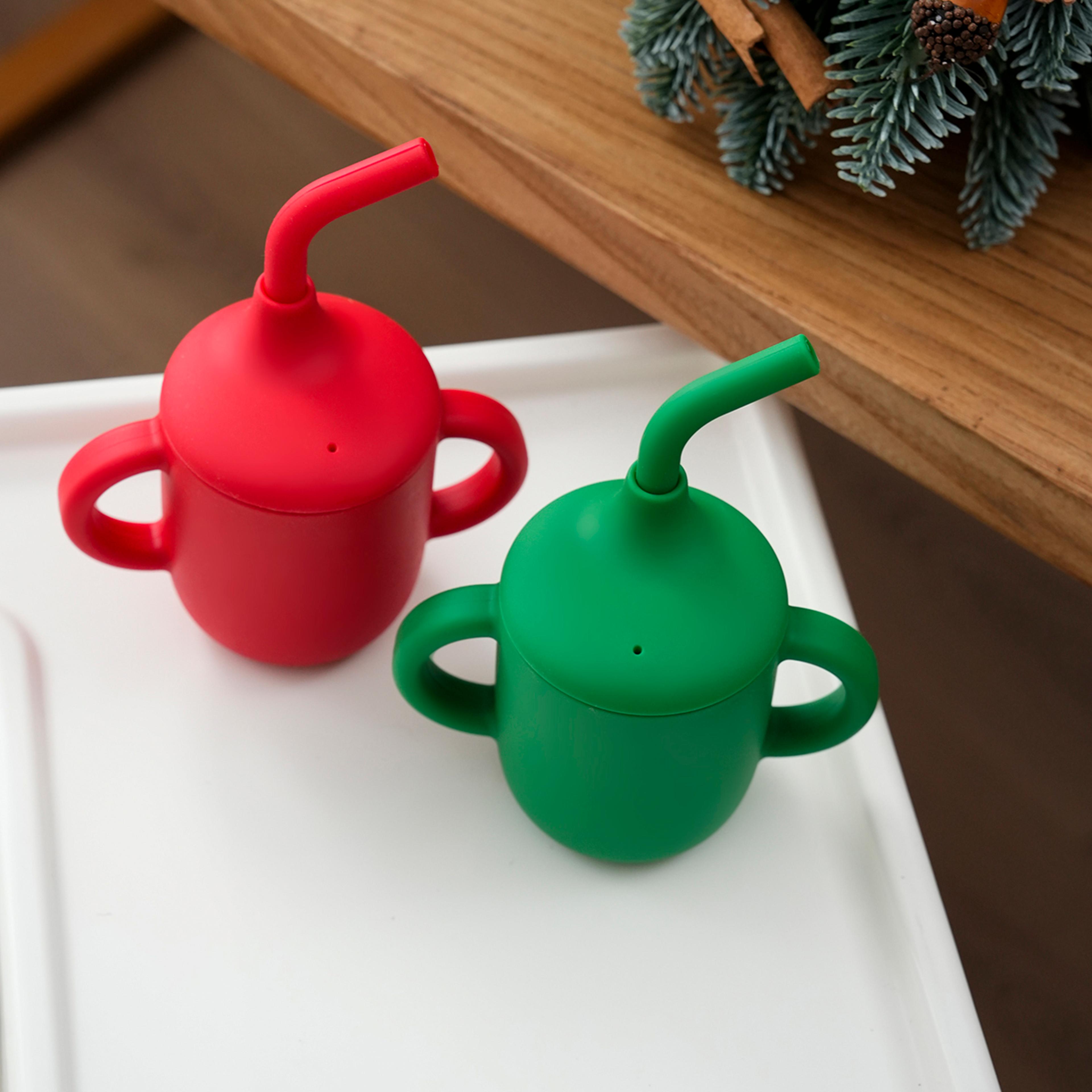infant silicone learning cup double handle baby feeding straw color kids bpa free training drinking water christmas gift