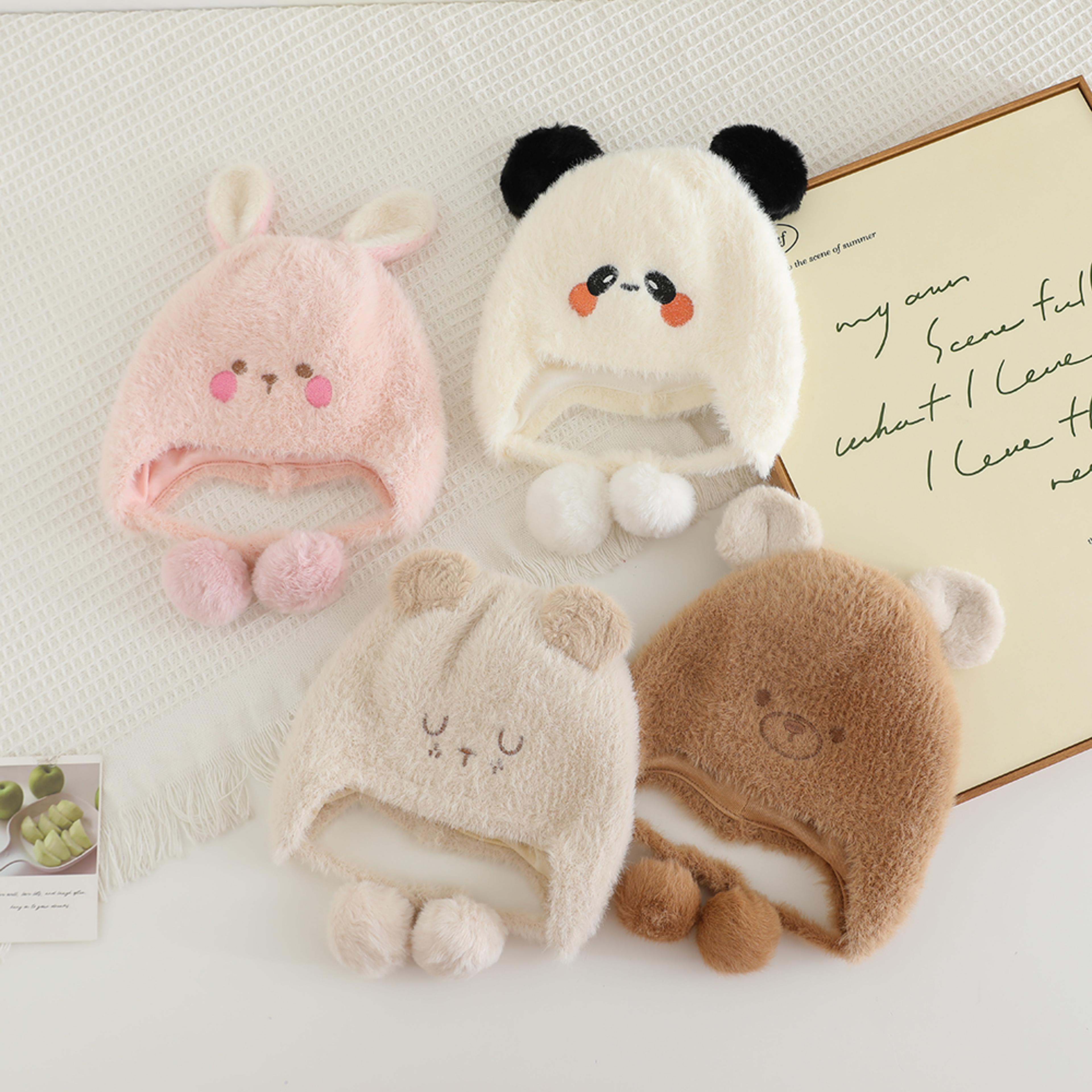 winter baby beanies for kids, plush warm hat with ear protection for boys & girls