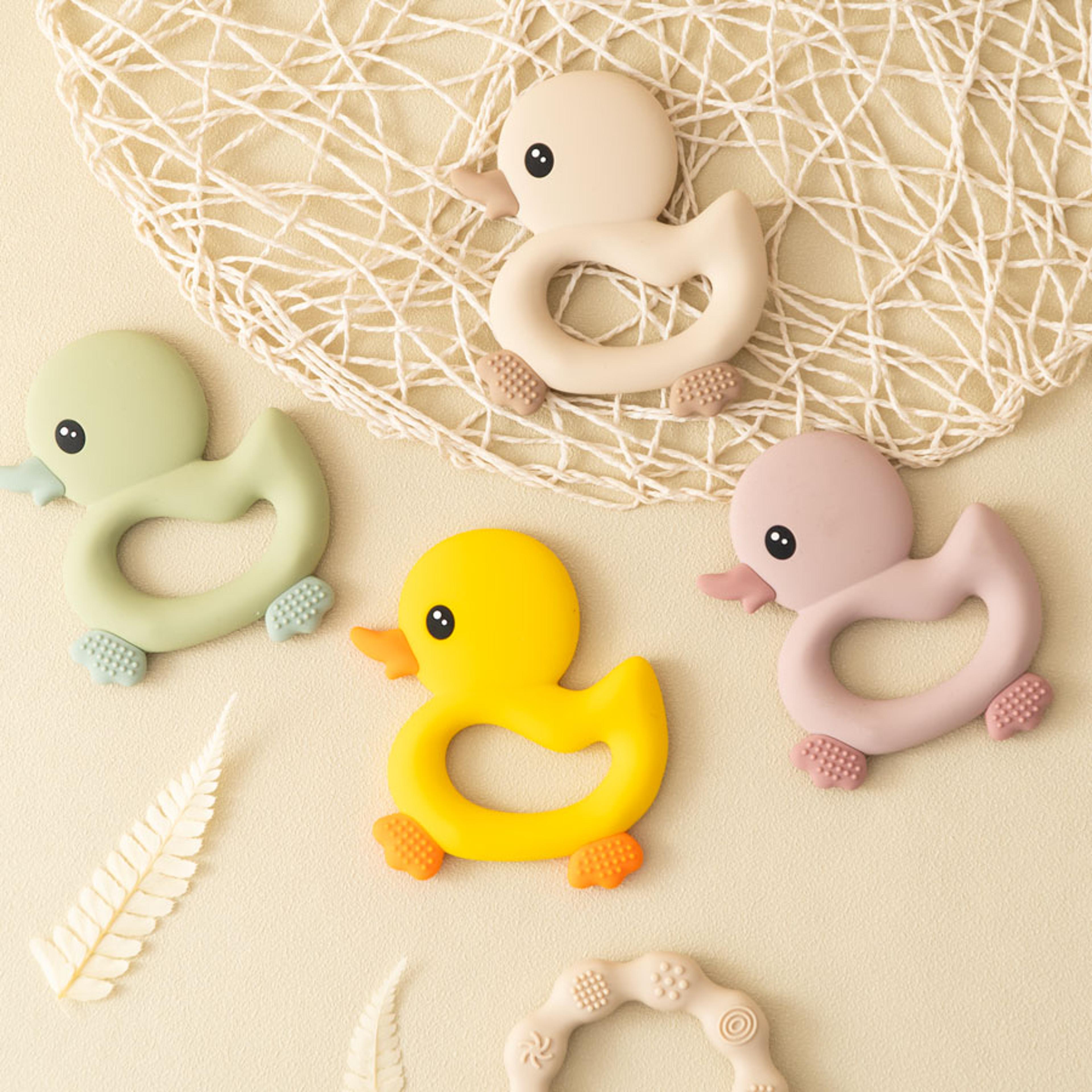 silicone cartoon duck baby teether toys, bpa free teether for baby, soft baby accessories teething chewing toy