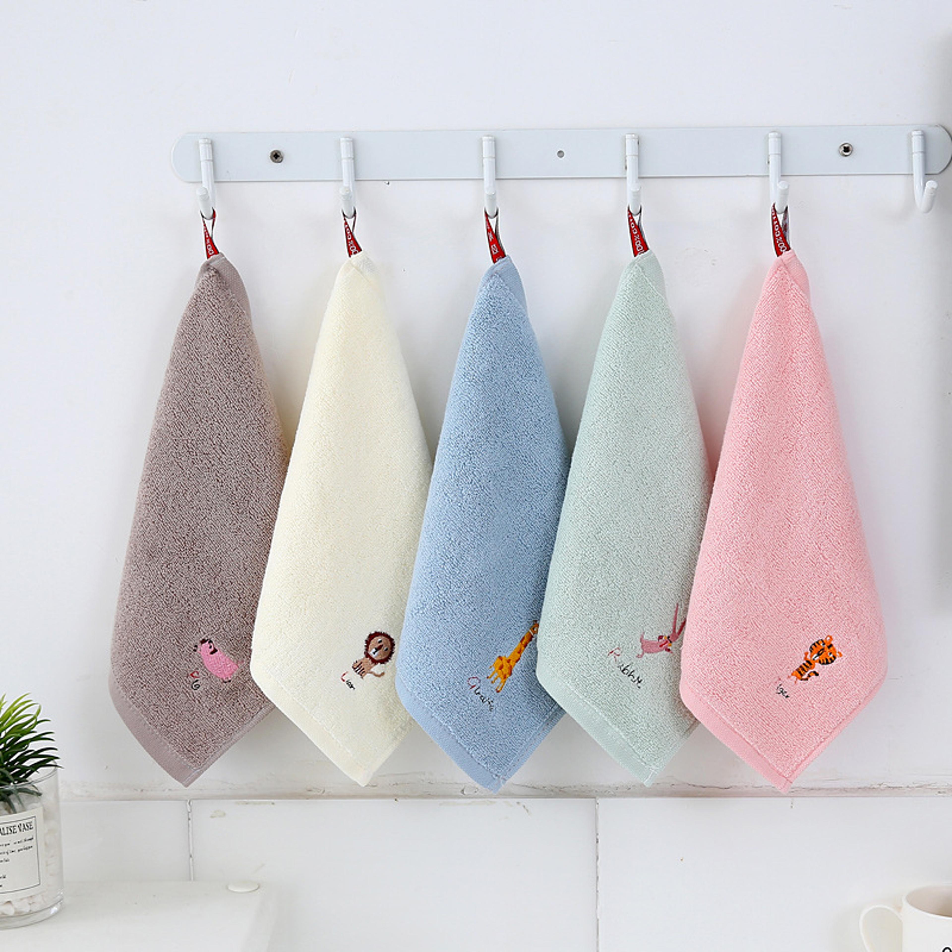 cotton small square towel, cartoon embroidered plain hook, baby kindergarten towel