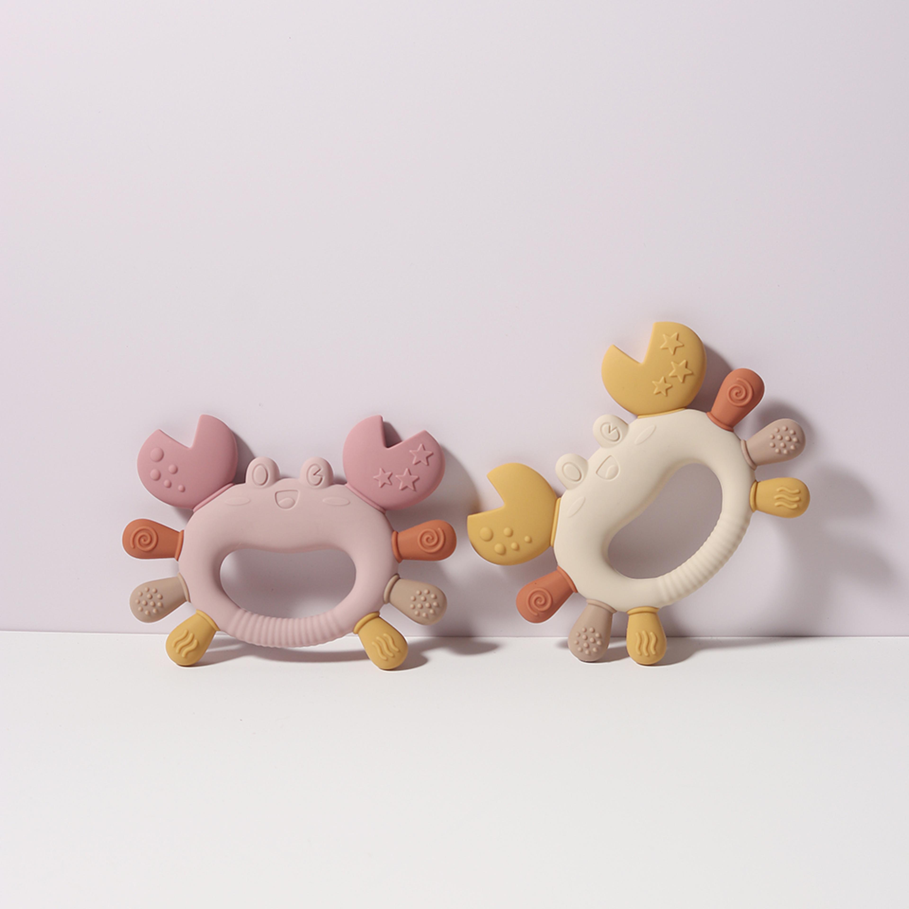 bpa-free crab-shaped baby teether, silicone chillable infant teething toy for sore gums