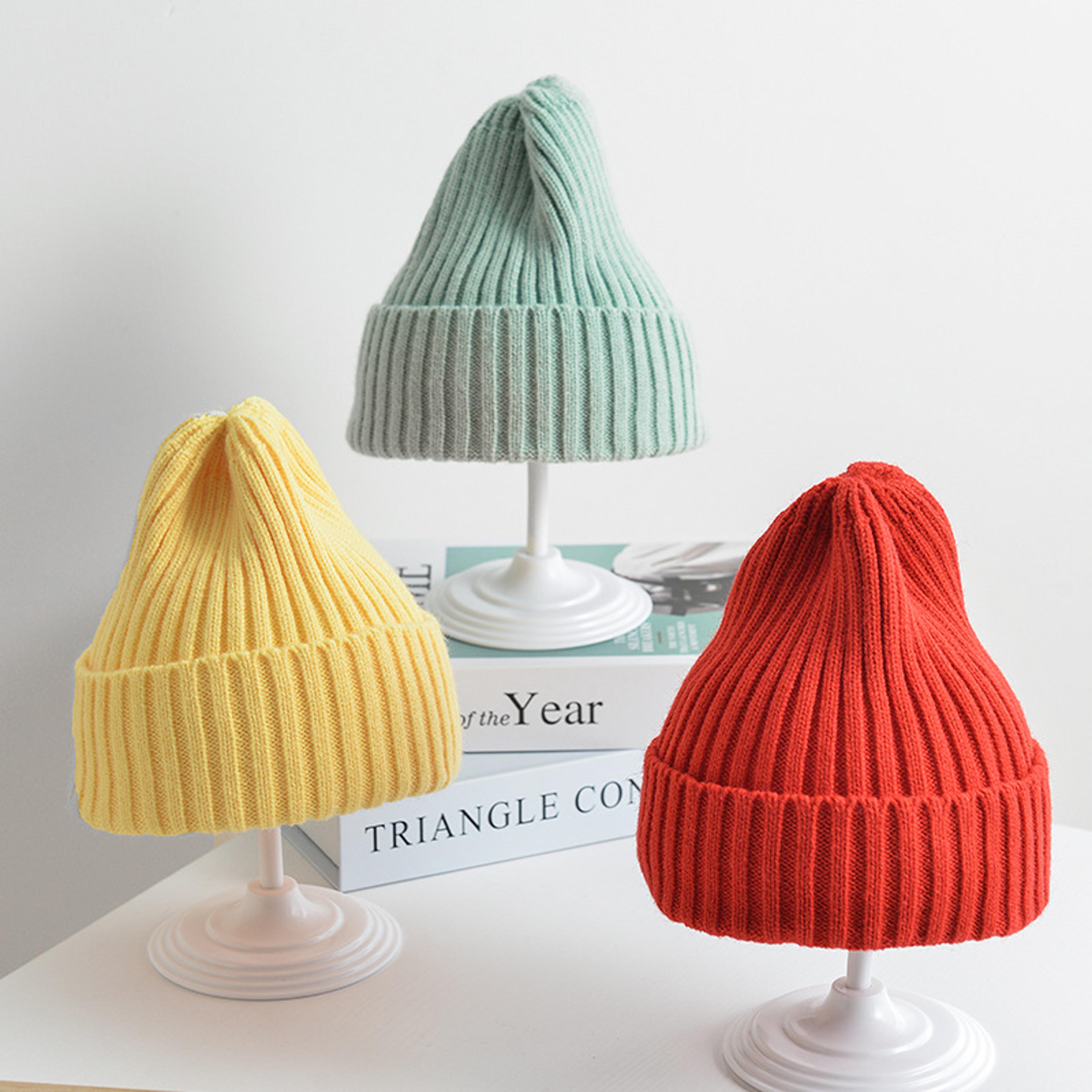 ribbed knitted beanie hats for baby kids girls boys casual toddlers windproof cap, photography props accessories