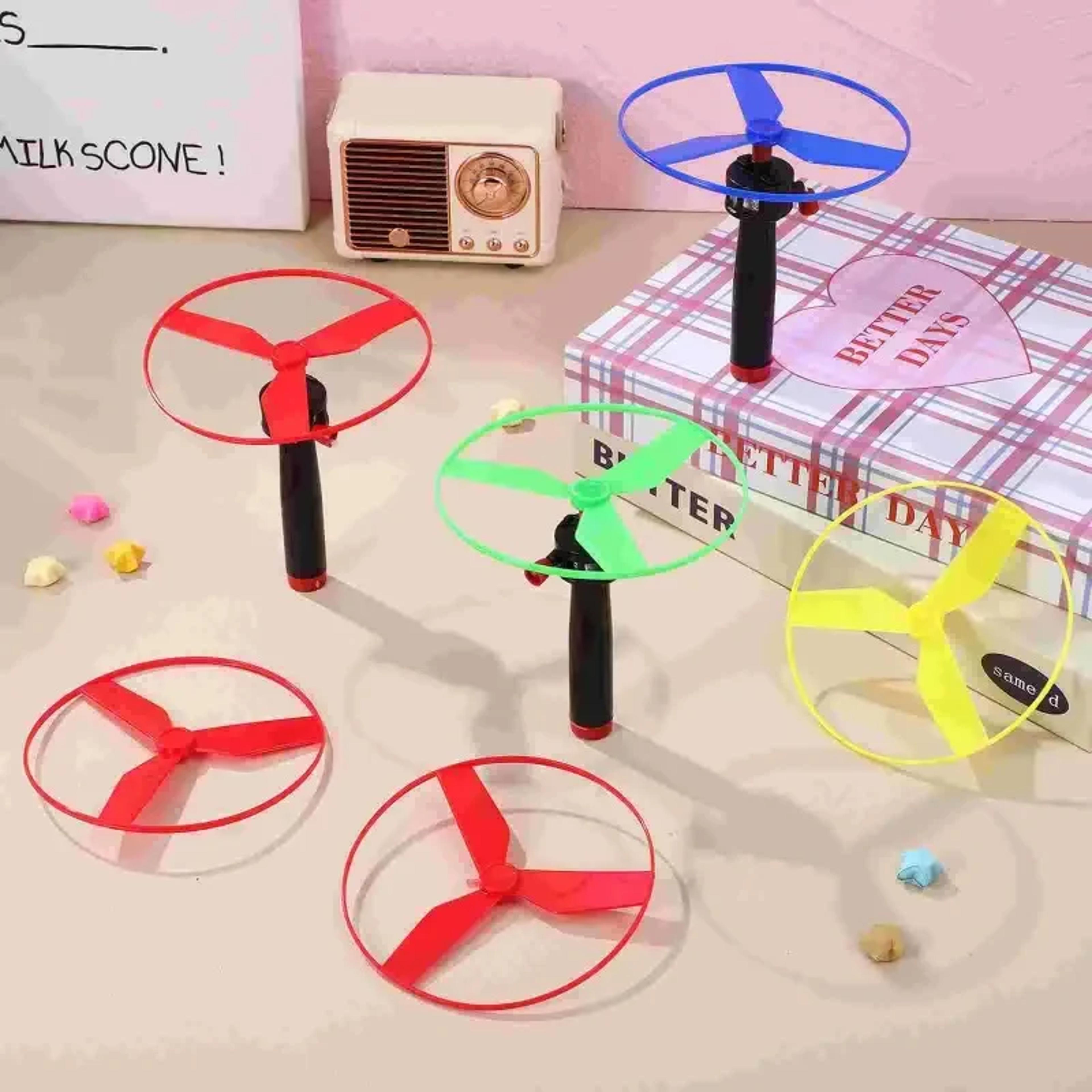 outdoor kids fun game sports, flying disc propeller helicopter toy, pull string flying spin top for children