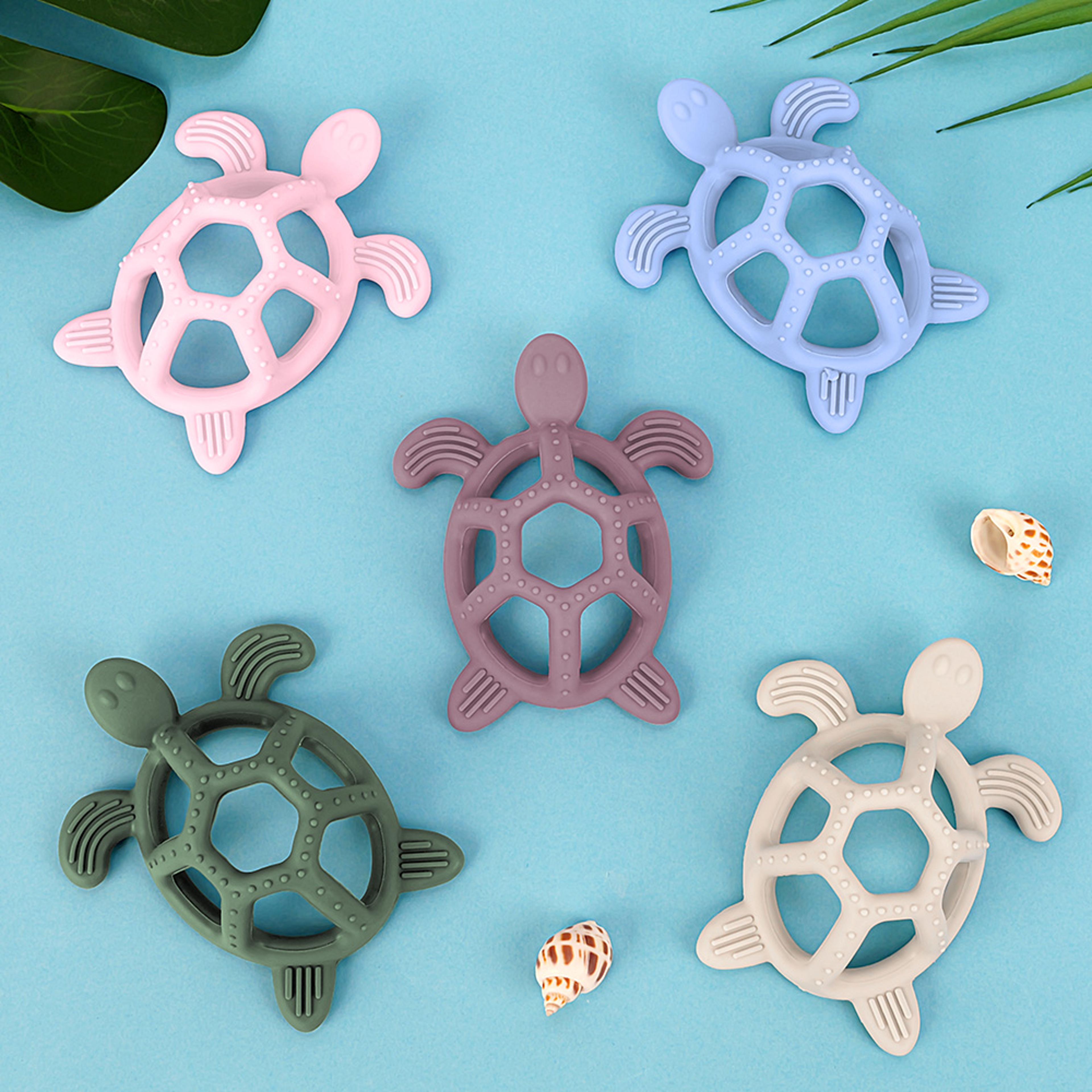 cartoon baby silicone teether, food grade silicone turtle, diy rodent teeth toy for babies