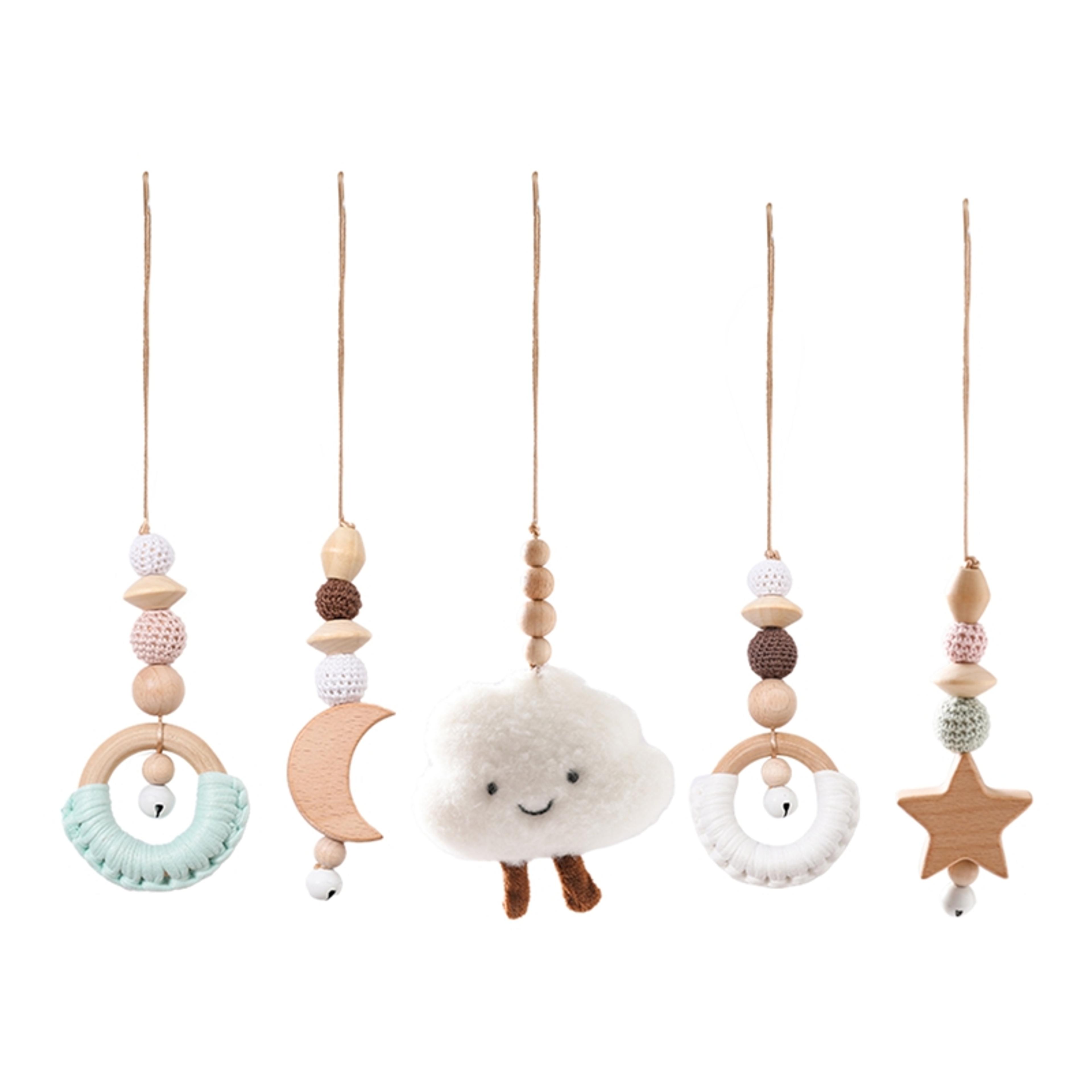 decorative baby rattle pendant for crib stroller, cartoon cloud baby play gym set, soft cotton sensory toy baby gift