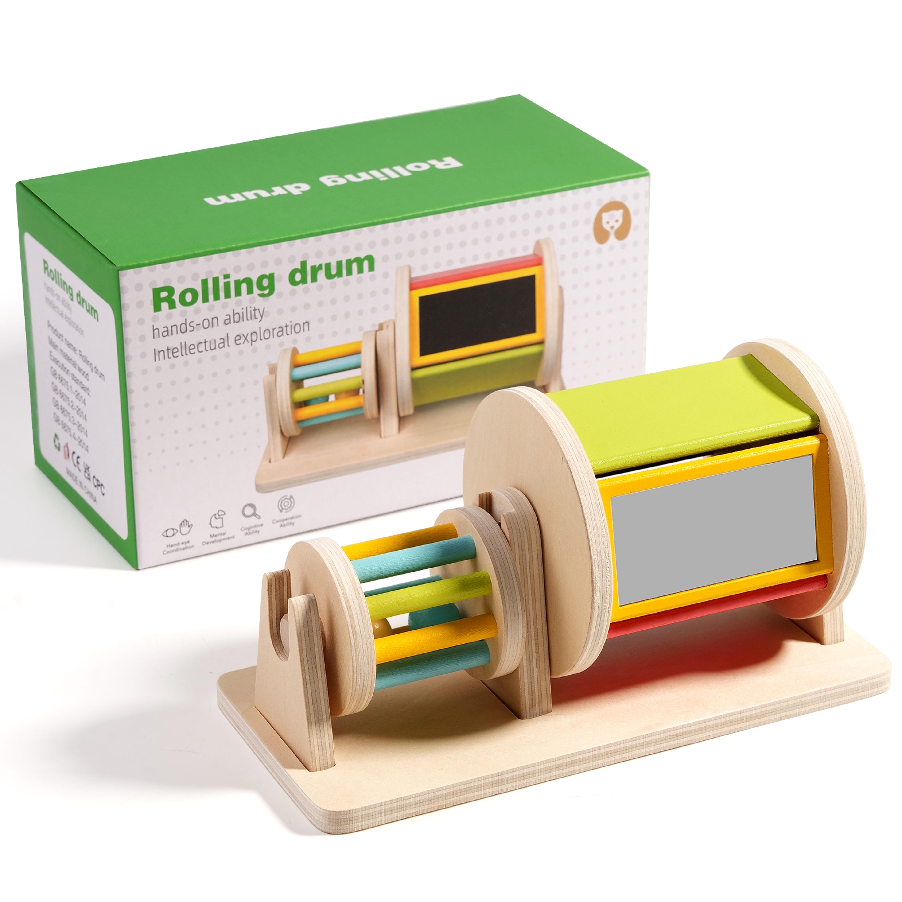 bright color sensory montessori drum toys, newest wooden drum baby toys, early childhood education rolling drum