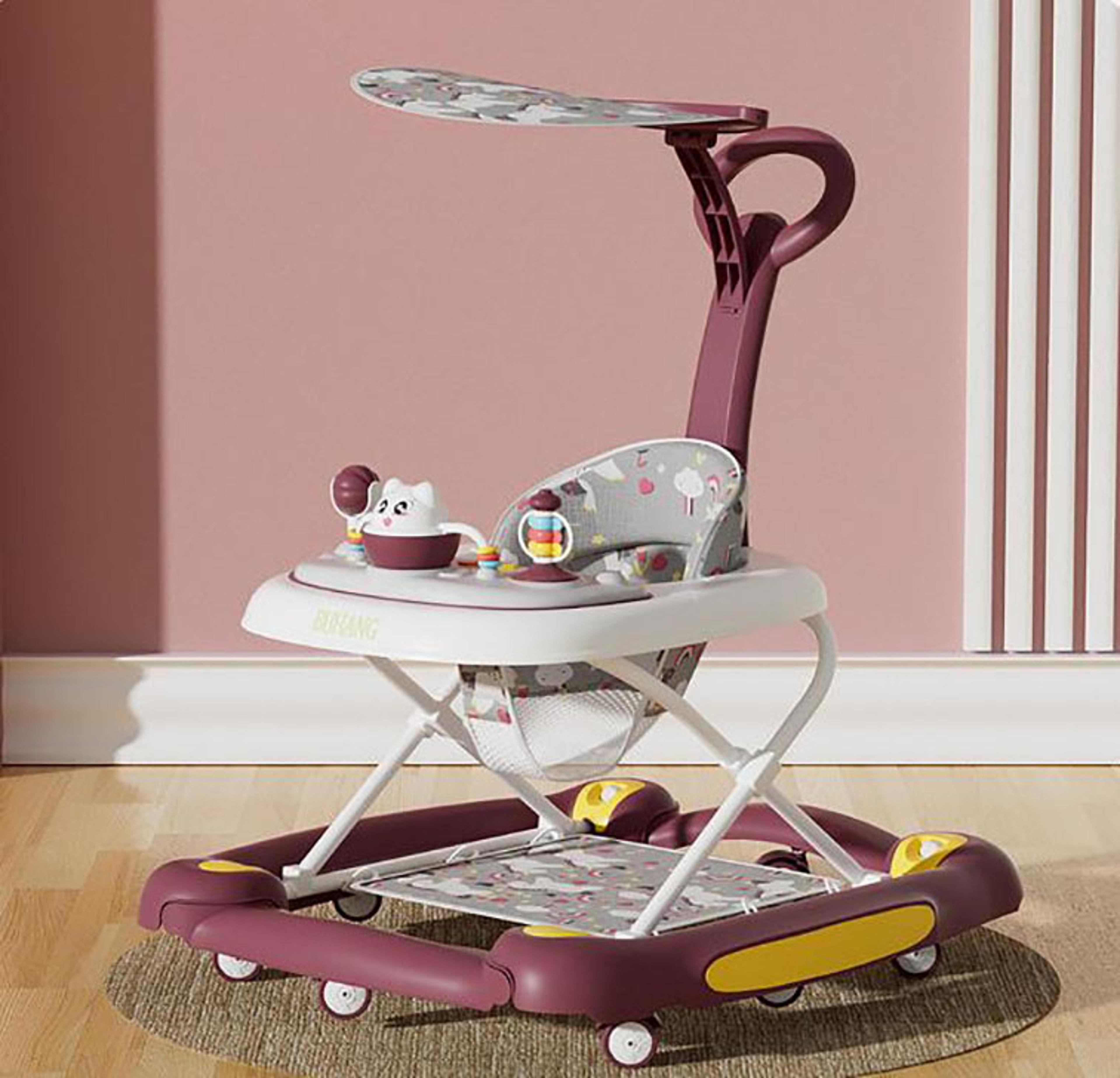 multifunction anti-roll baby walker, foldable with universal wheels, handcart learning start walker