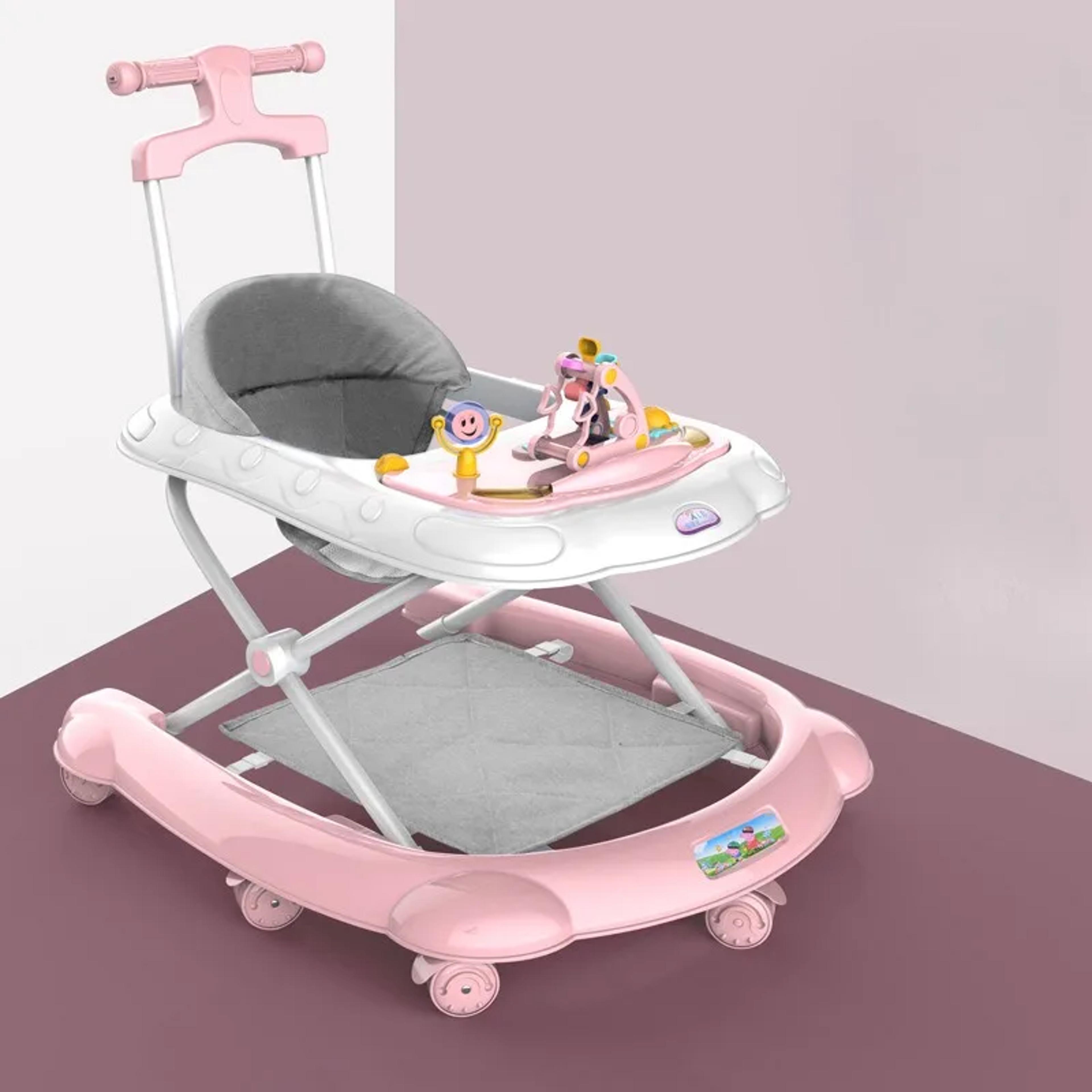 push handle baby push walker with music light spinning toy, safety brake floor mats, baby walker anti slip dining tray