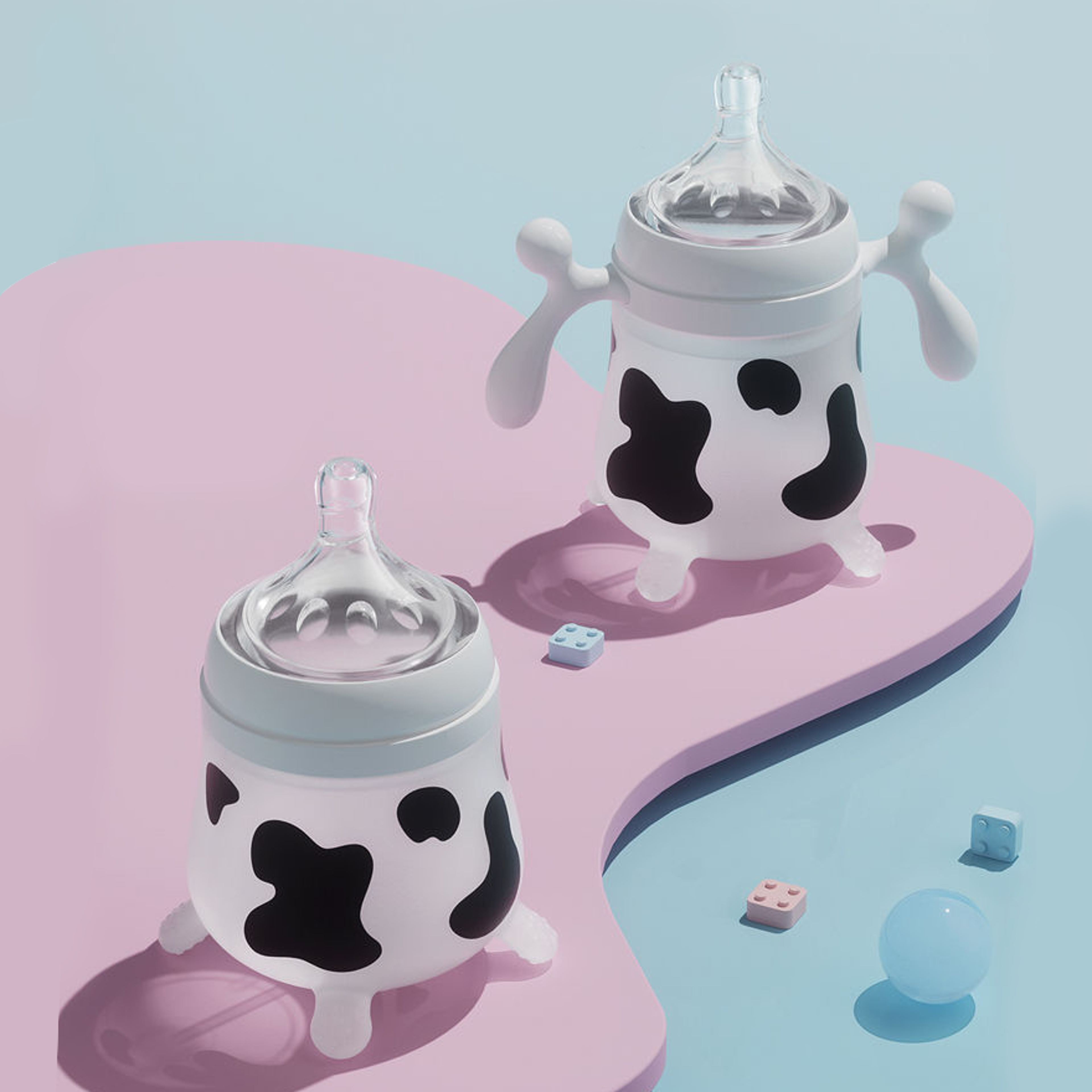 cute cow silicone baby feeding bottle, anti choking, imitating breast milk for newborn infant, anti colic milk feeding