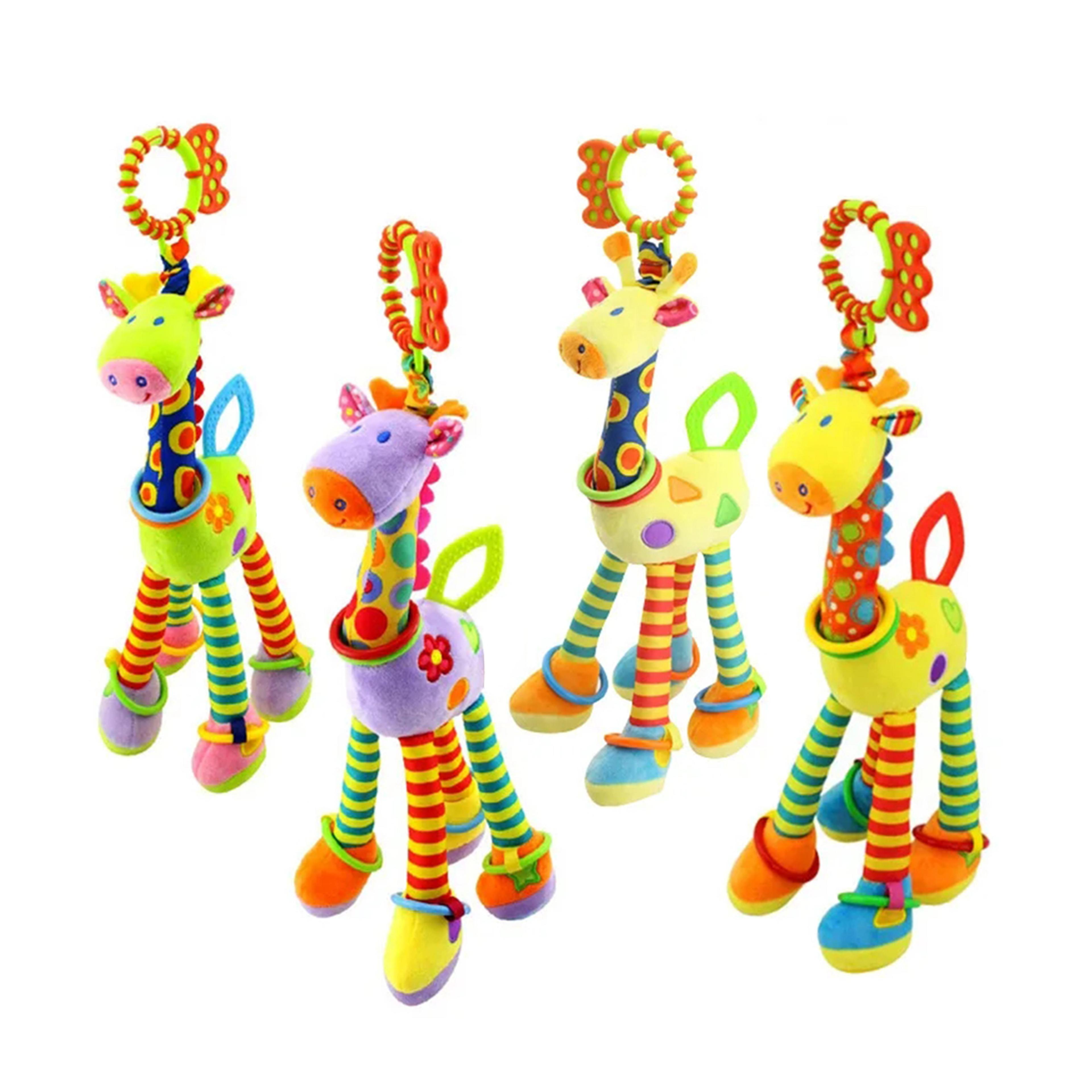 infant baby development handle toys, soft giraffe handbells rattles plush, with teether baby toy for newborn gifts