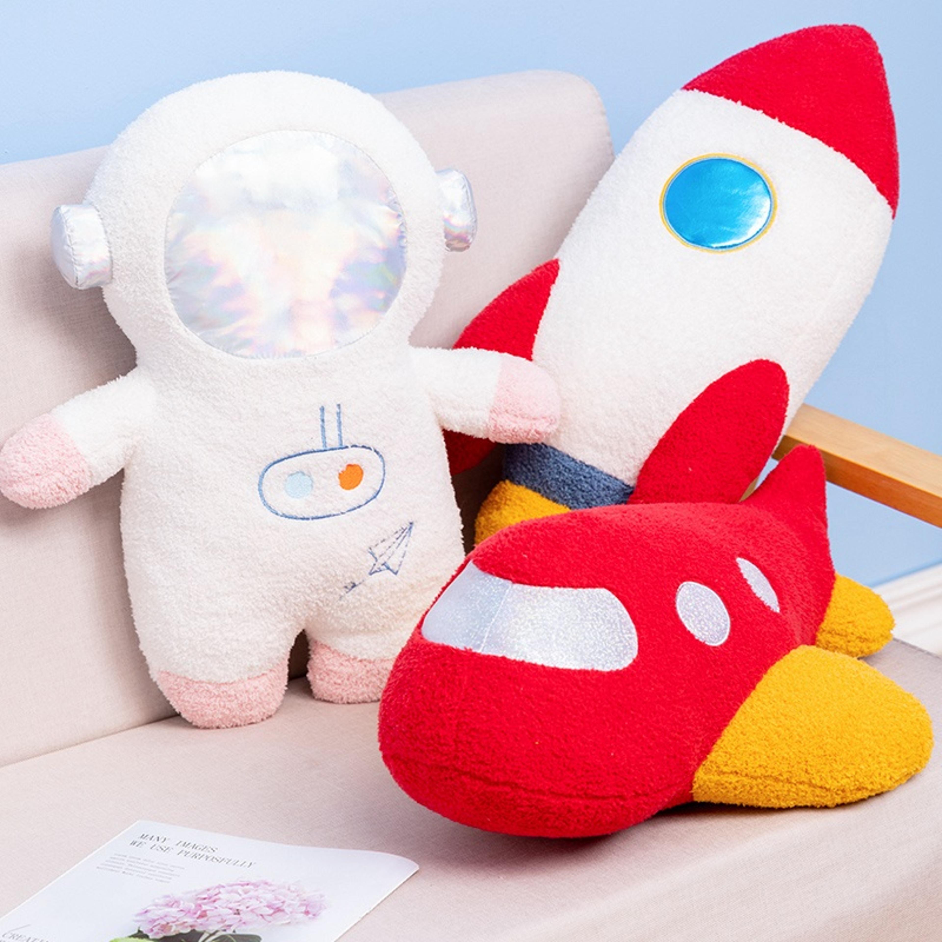 stuffed spaceship throw pillow home decor, 58cm plush rocket astronaut toy, birthday gift space discovery for kids