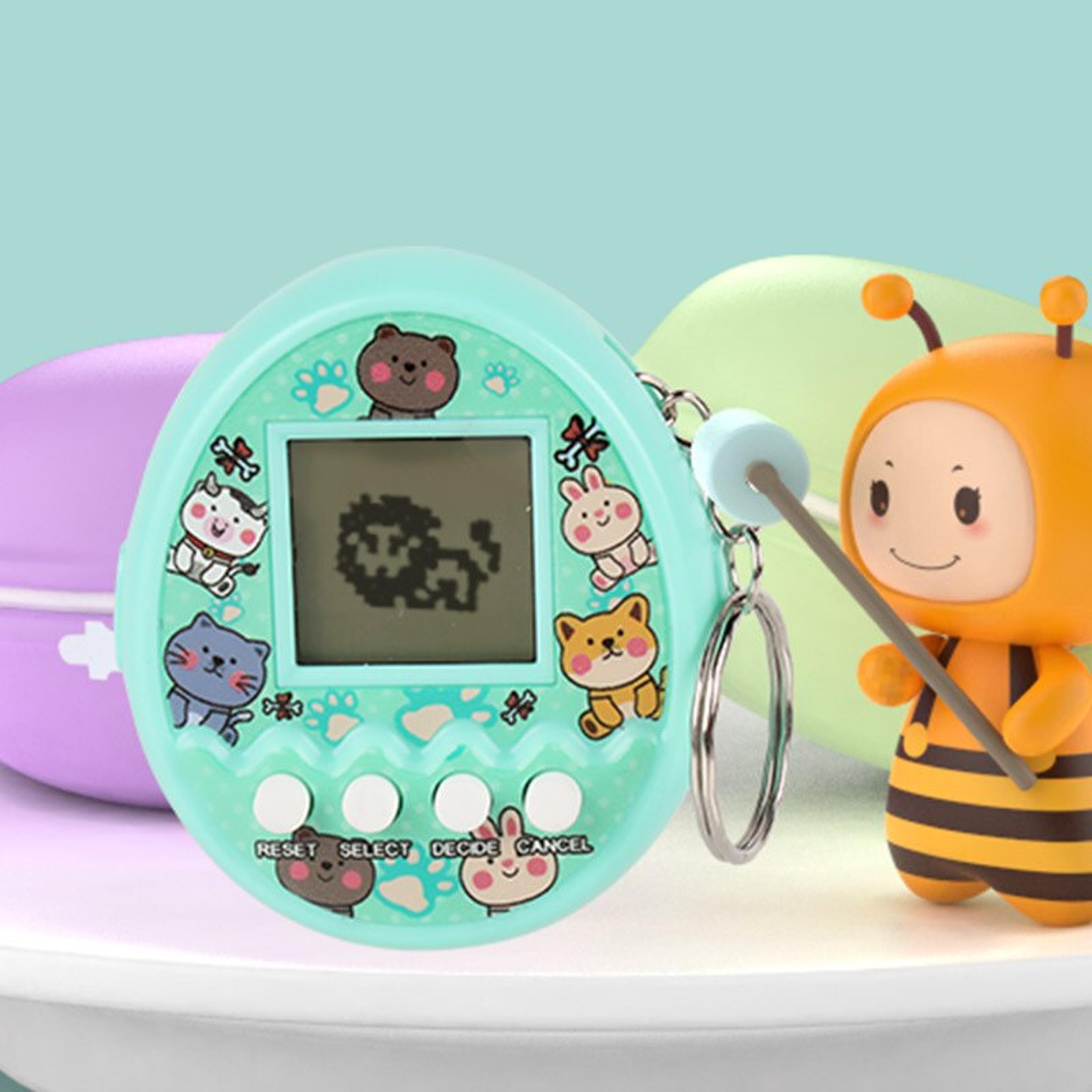 mini handheld electronic pet game console, cute cartoon virtual pet raising machine, random color toy