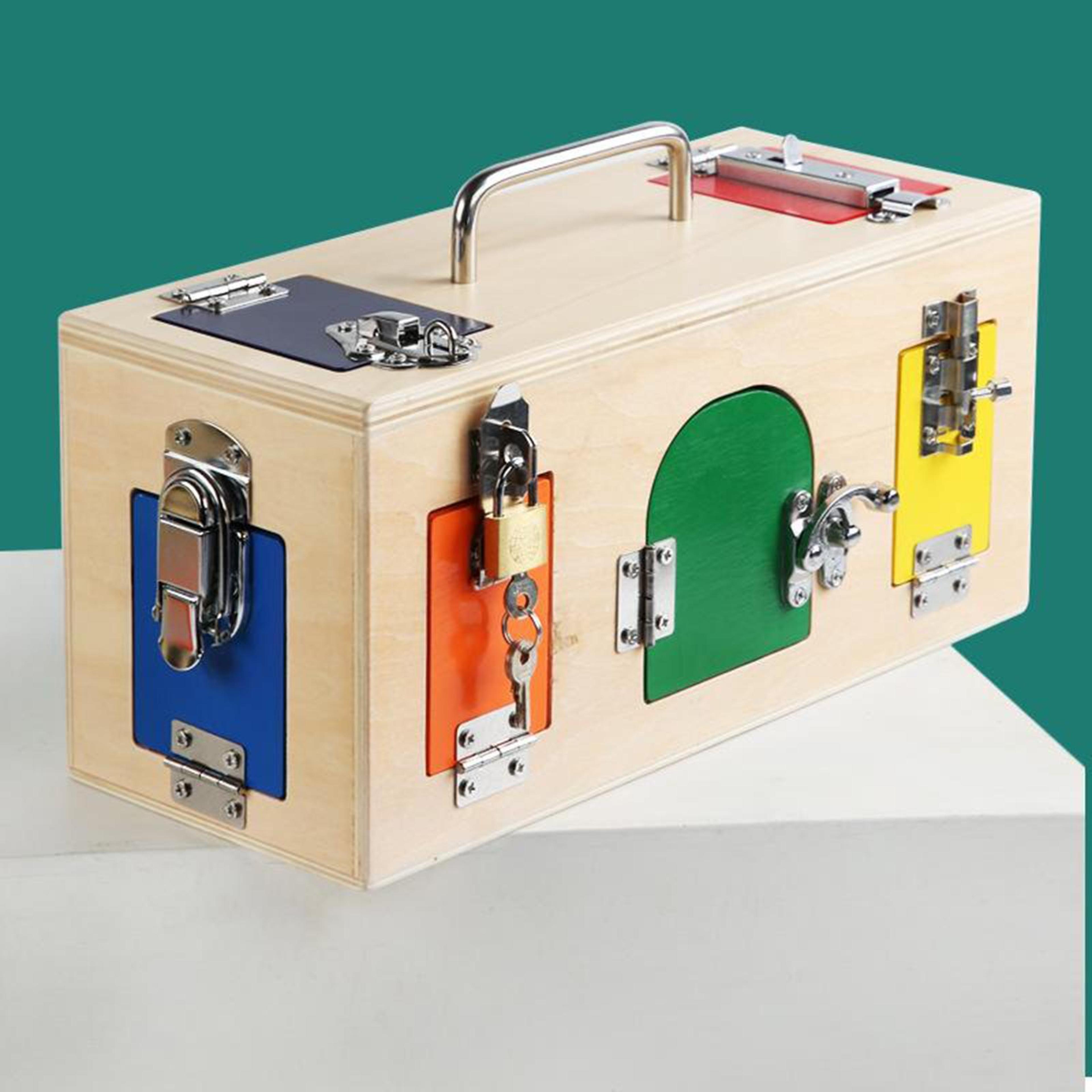 montessori wooden busy box, educational lock latch box, early learning kids toys, perfect christmas gift for toddlers