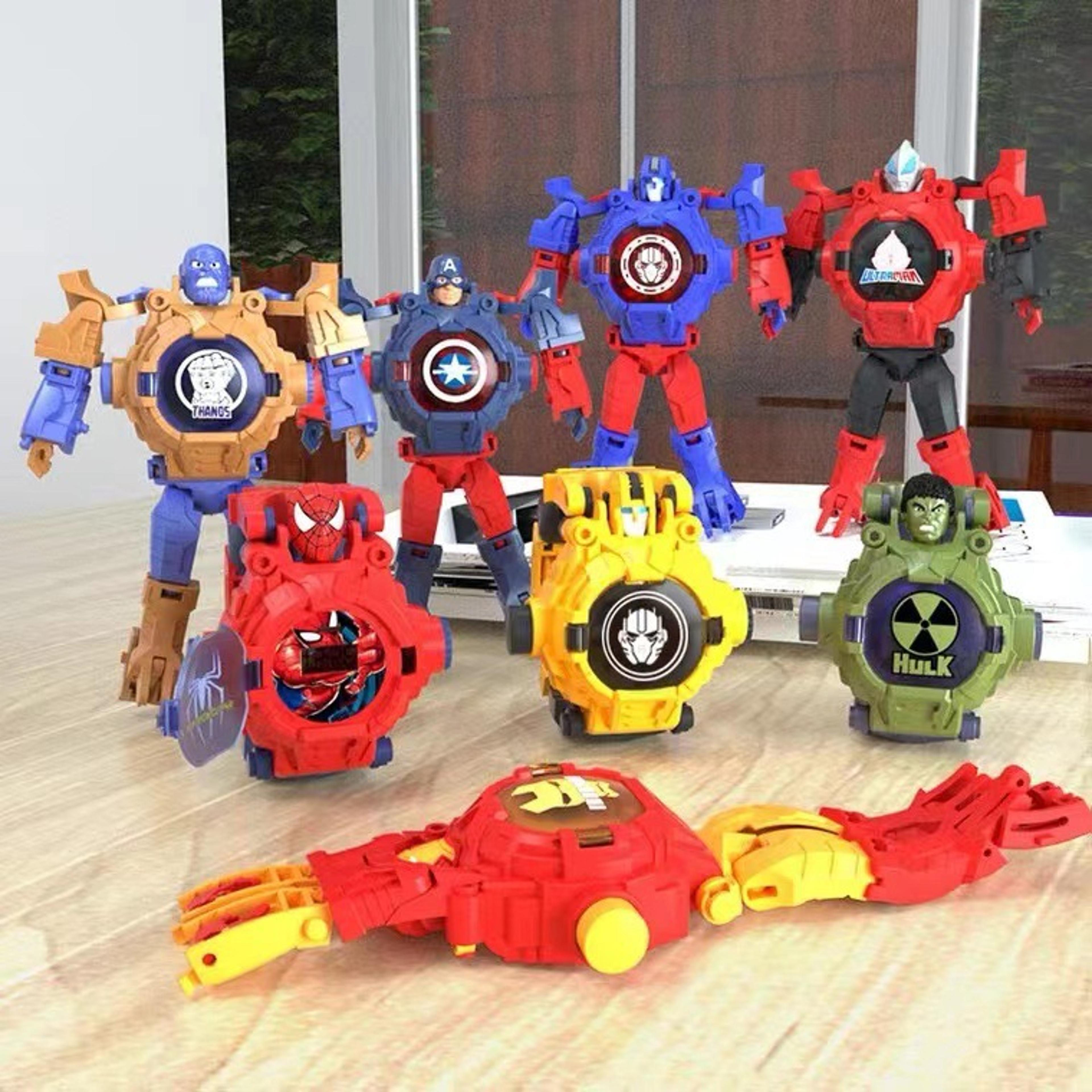 spiderman 24 projection patterns, disney children watches for boys, robot deformation projection clock for kids