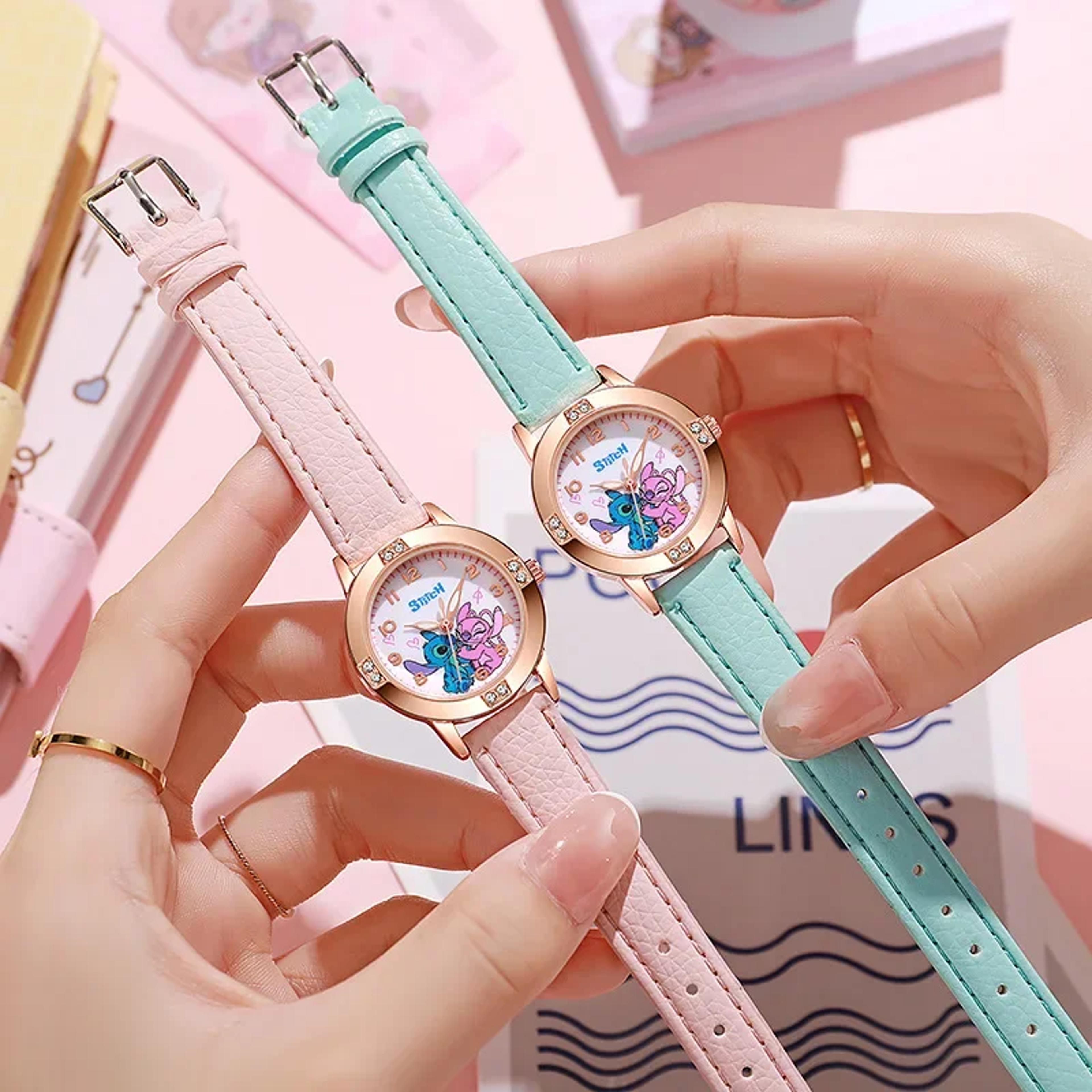 stitch quartz watch for kids, disney children's watch with imitation diamond belt