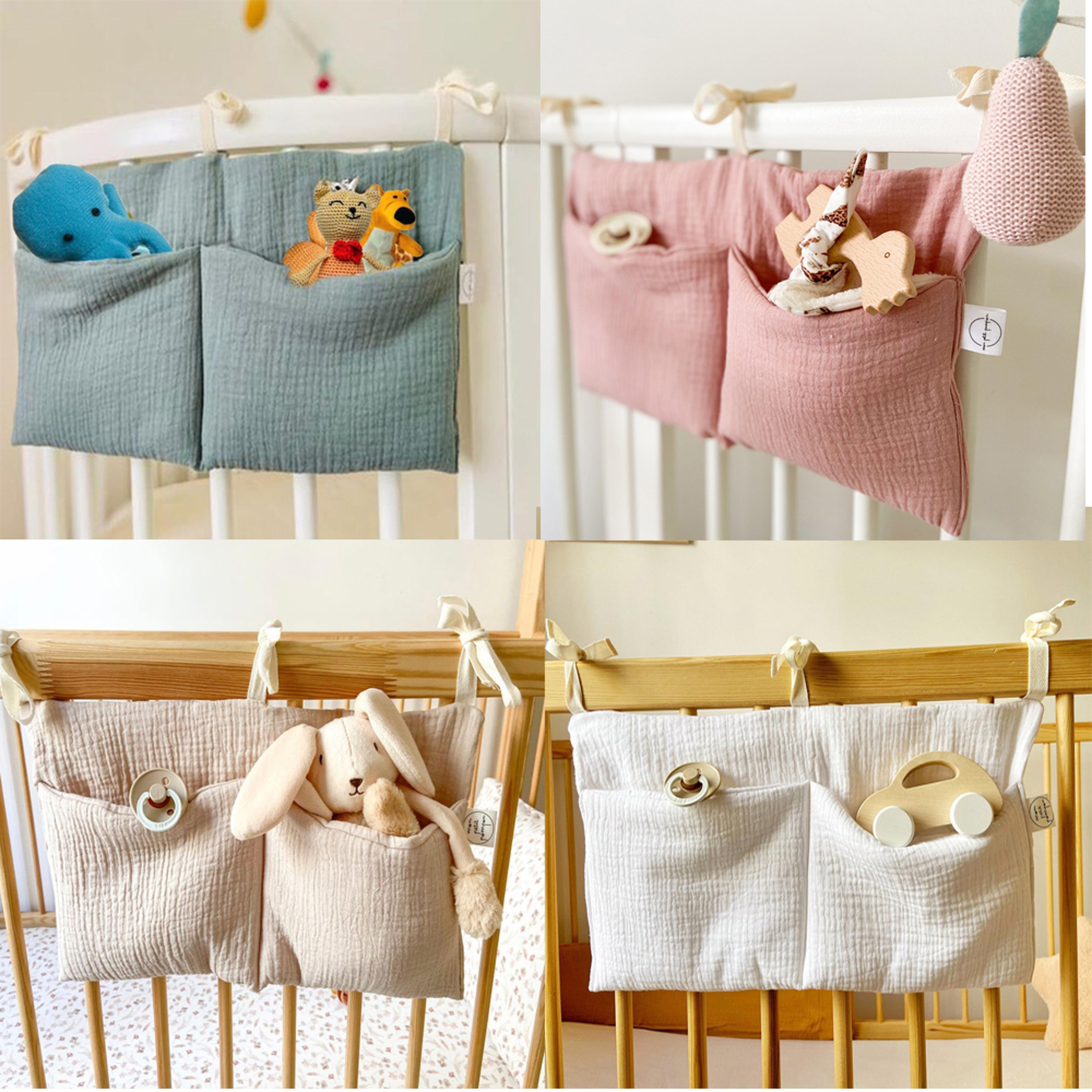bedside hanging diaper organizer, baby crib cot caddy, pockets storage bag, diaper nursery toys