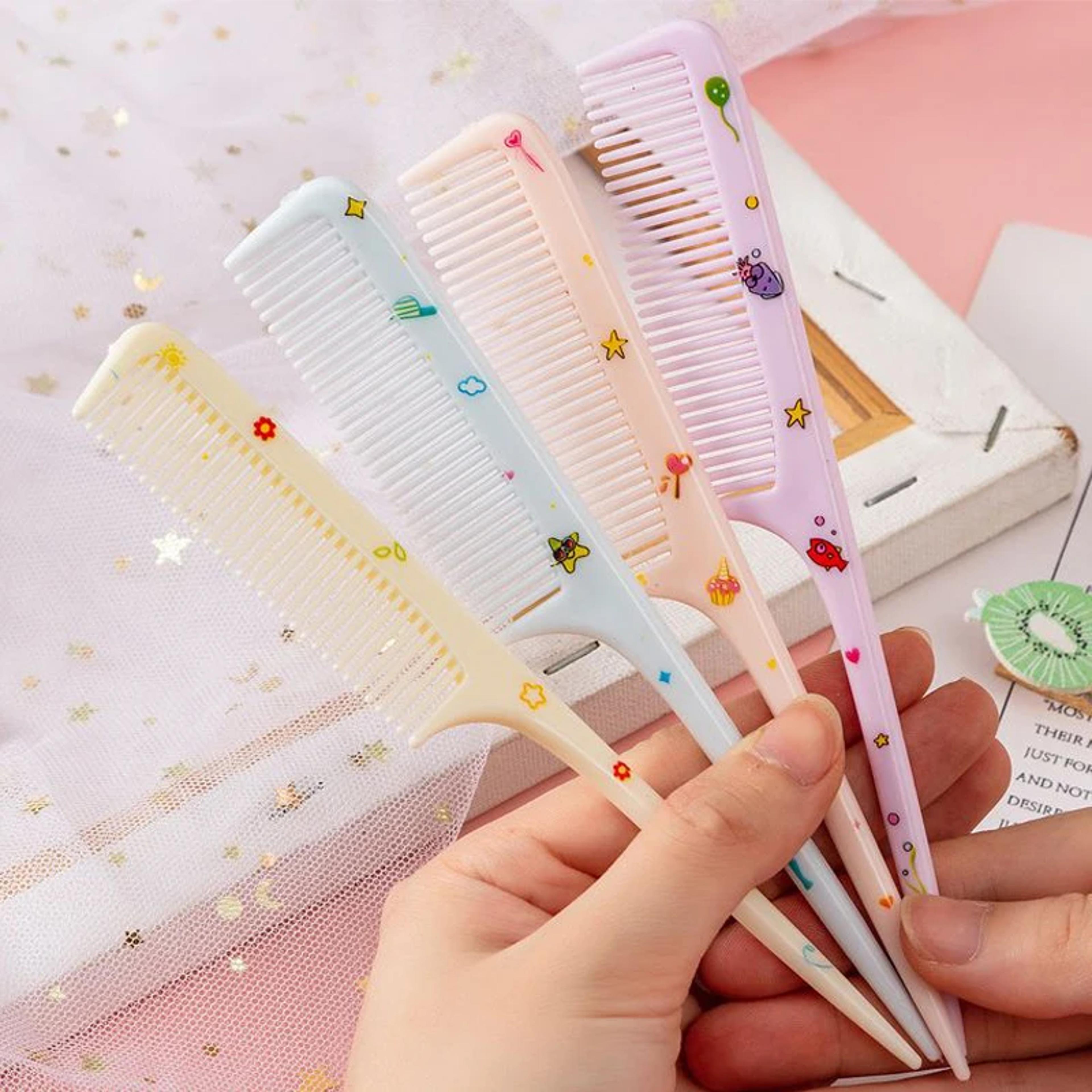 cartoon animals kids hair combs set, girls hairdressing comb, portable anti-static plastic comb with pointed tail
